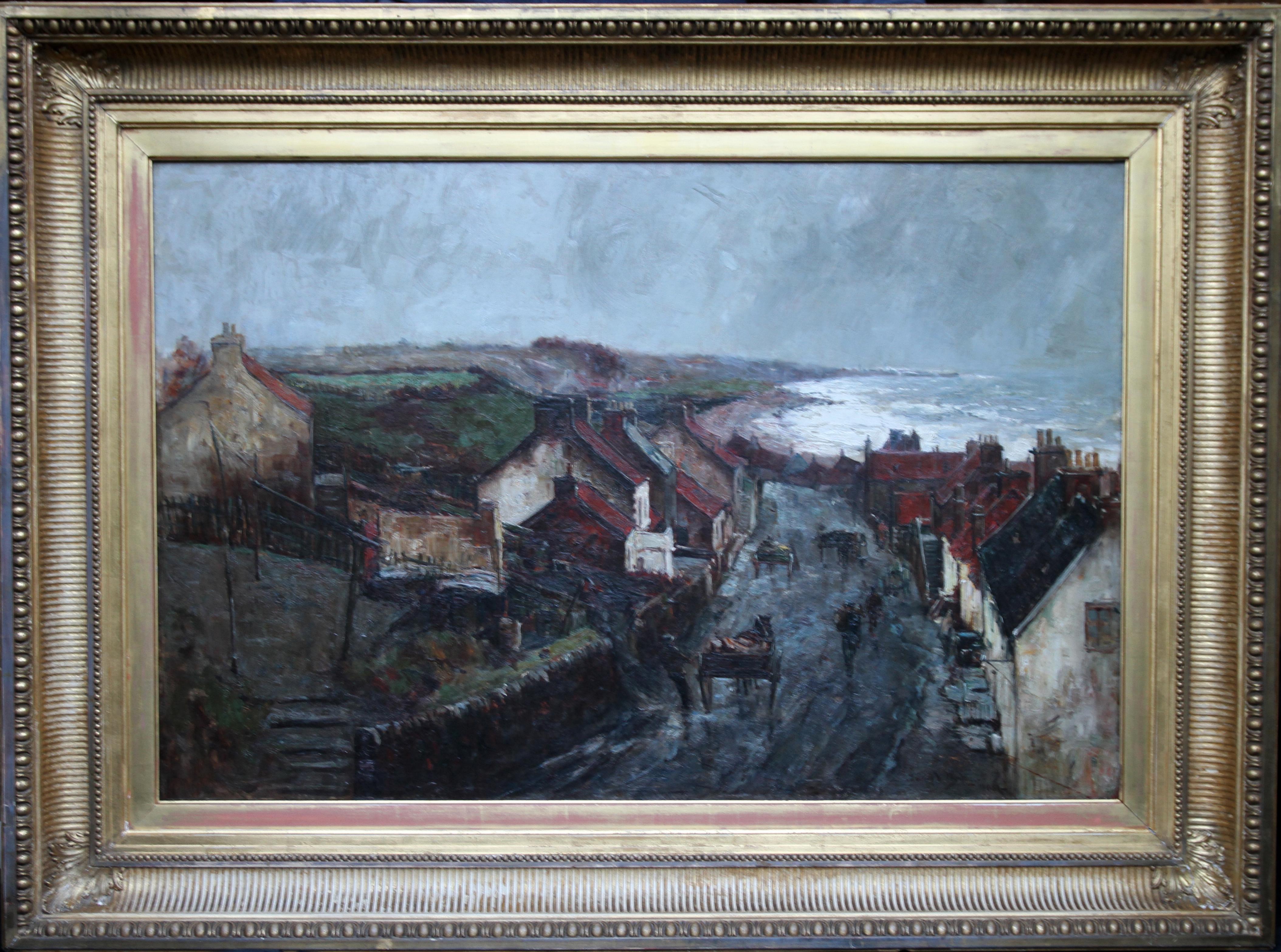 Harbour Storm - Scottish Impressionist Victorian art  village sea oil painting 2