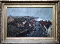 Harbour Storm - Scottish Impressionist Victorian art  village sea oil painting