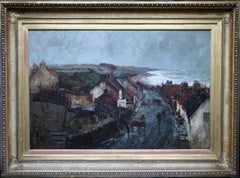 Harbour Storm - Scottish Impressionist Victorian art village sea oil painting
