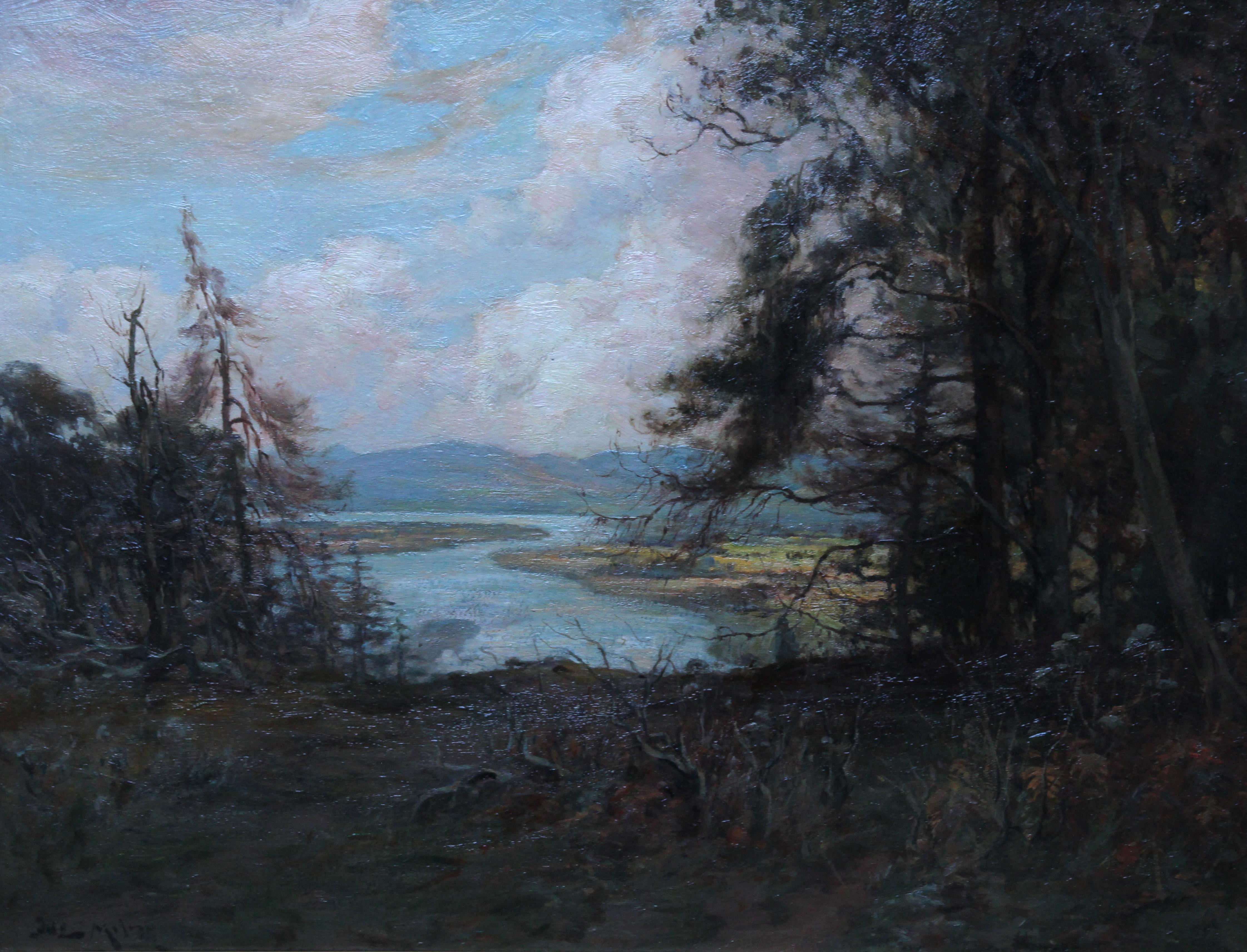 Fluss Tay Landschaft Schottland – schottische Kunst, viktorianisches impressionistisches Ölgemälde – Painting von Joseph Milne
