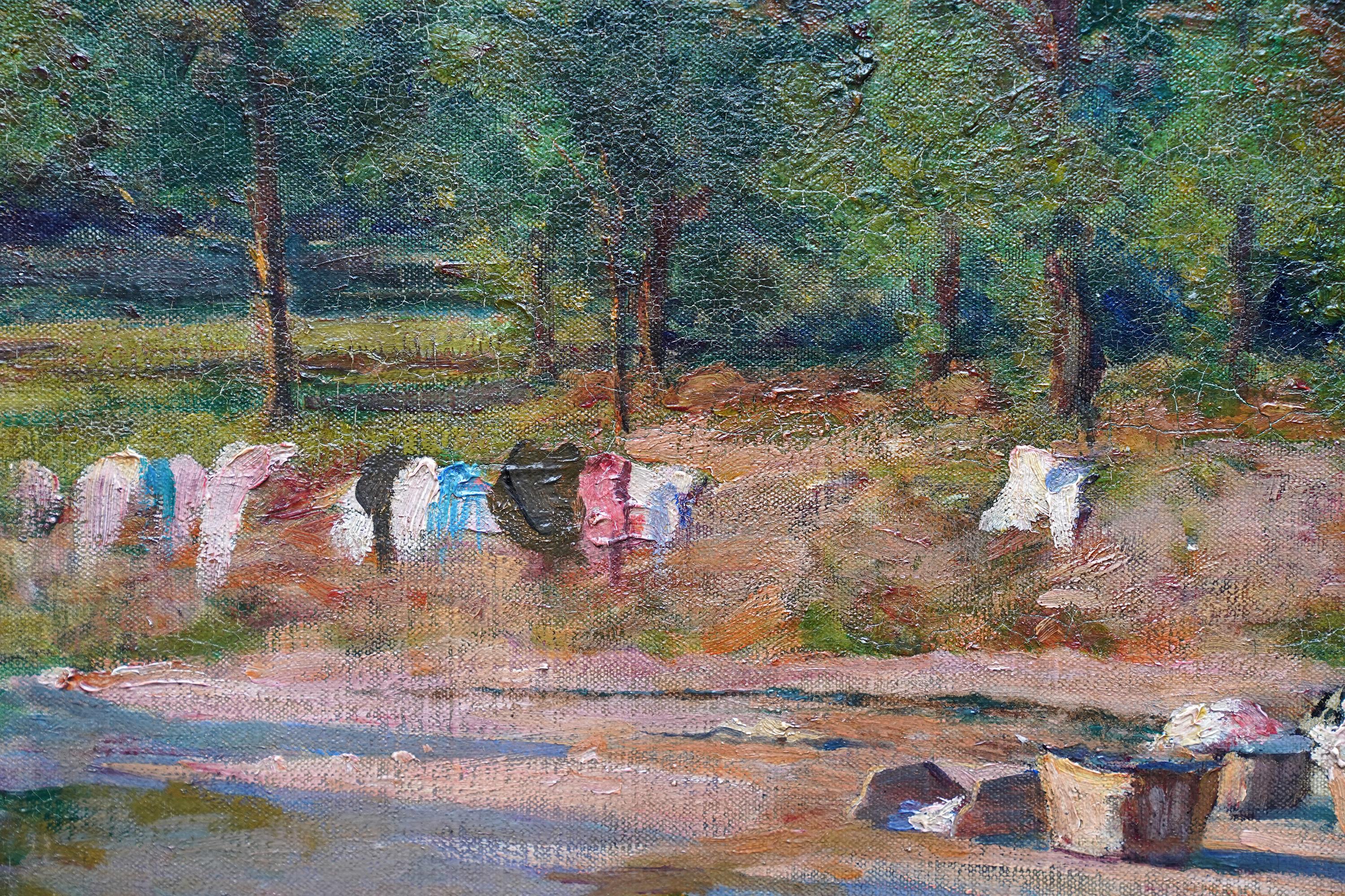 Bretagne Women Washing Clothes in River - British Edwardian art oil painting 2