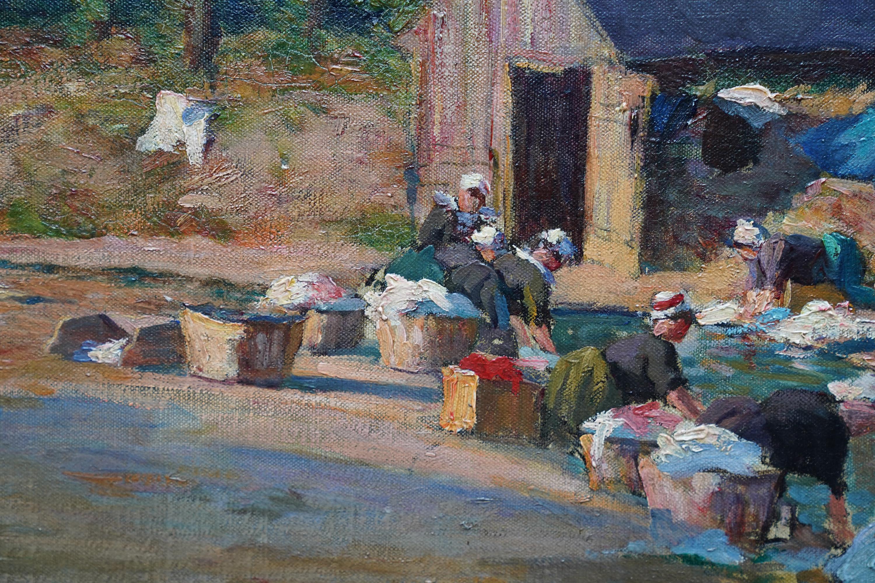 Bretagne Women Washing Clothes in River - British Edwardian art oil painting 3