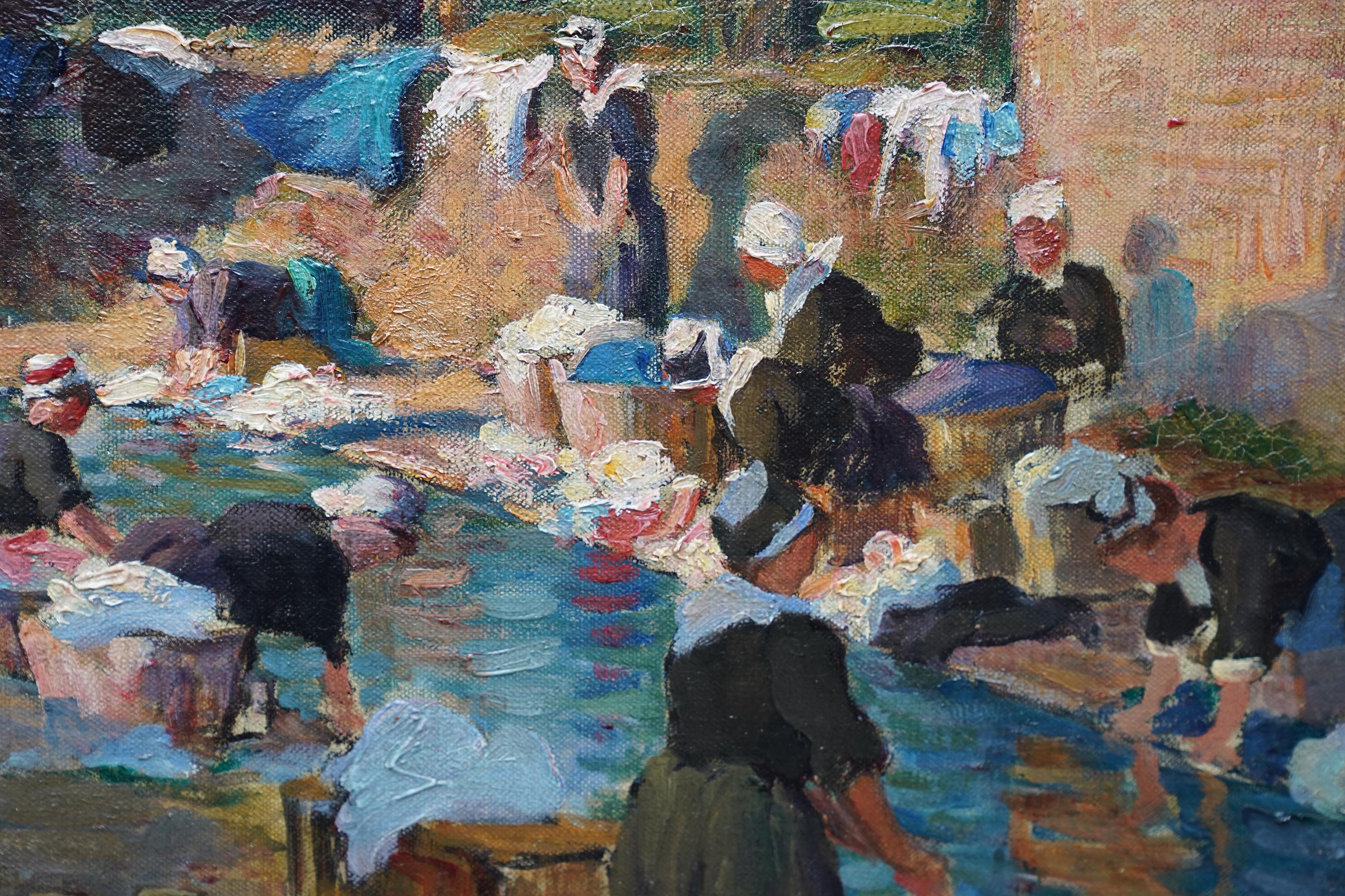 Bretagne Women Washing Clothes in River - British Edwardian art oil painting 4
