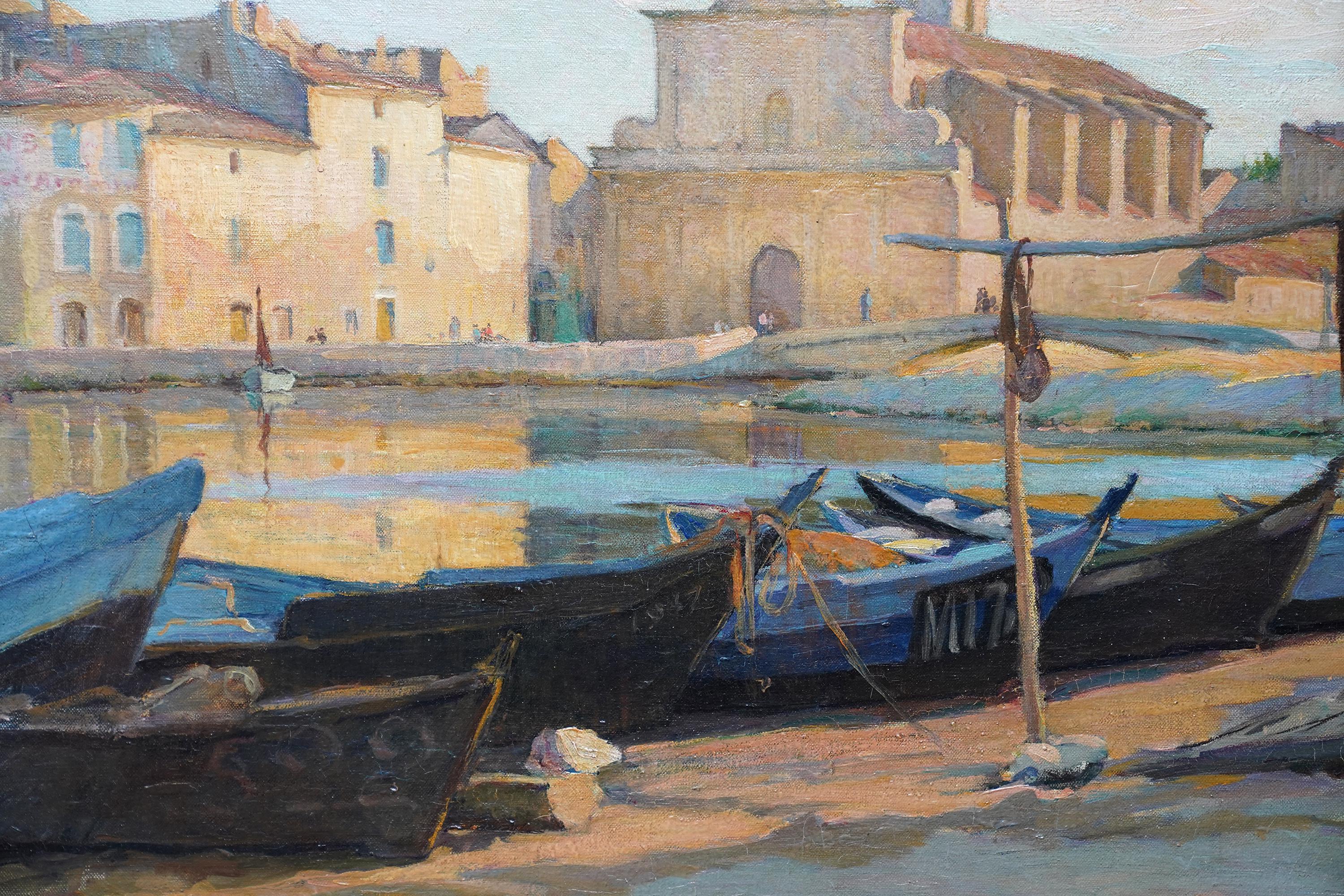 British Edwardian Canal Church Landscape Martigues France oil painting - Brown Landscape Painting by Joseph Milner Kite
