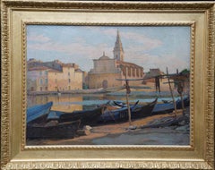 British Edwardian Canal Church Landscape Martigues France oil painting