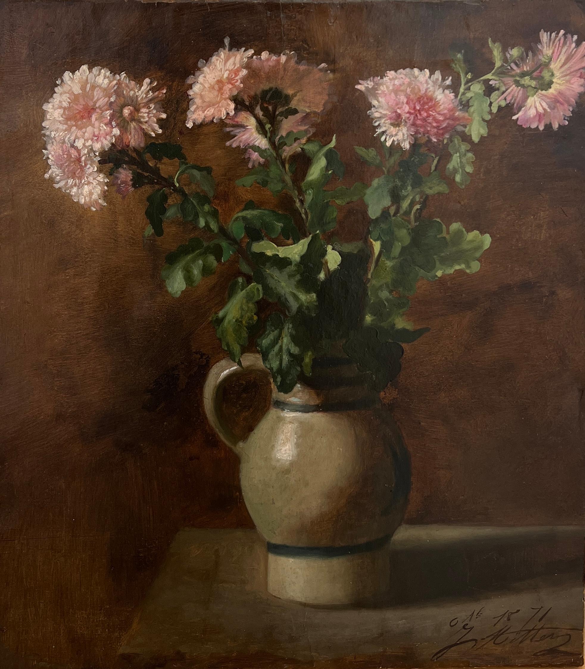 Joseph Mittey Still-Life Painting - Bouquet of chrysanthemums