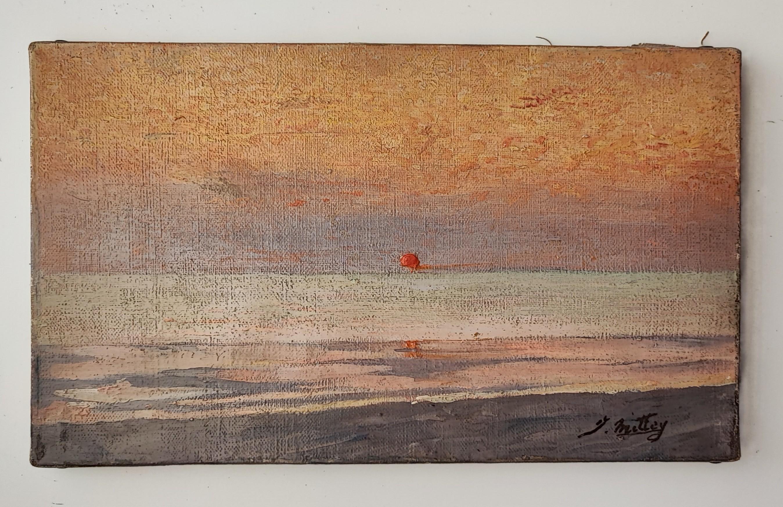 Coutainville sunset, France - Painting by Joseph Mittey