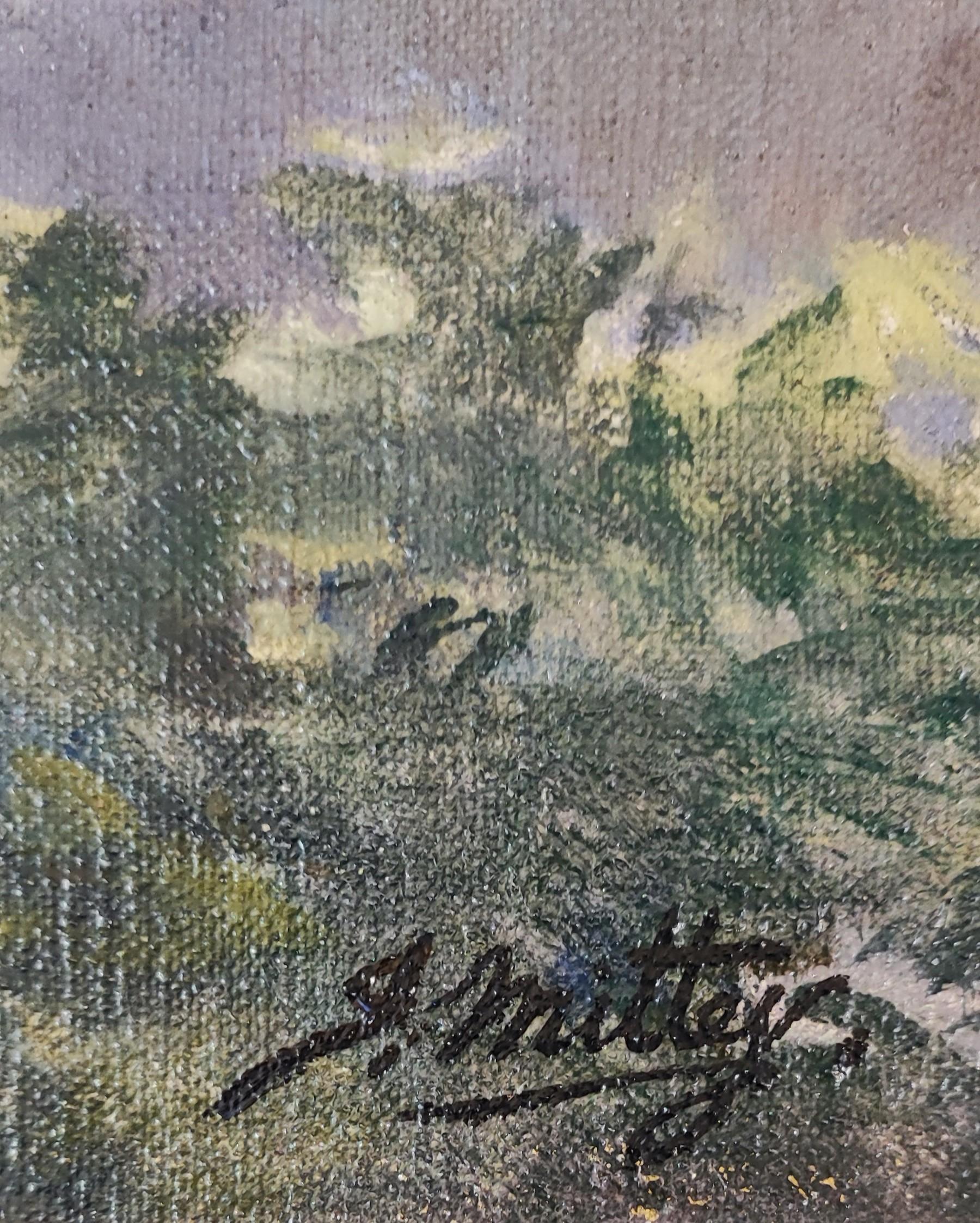 Landschaft bei Sonnenuntergang (Grau), Landscape Painting, von Joseph Mittey