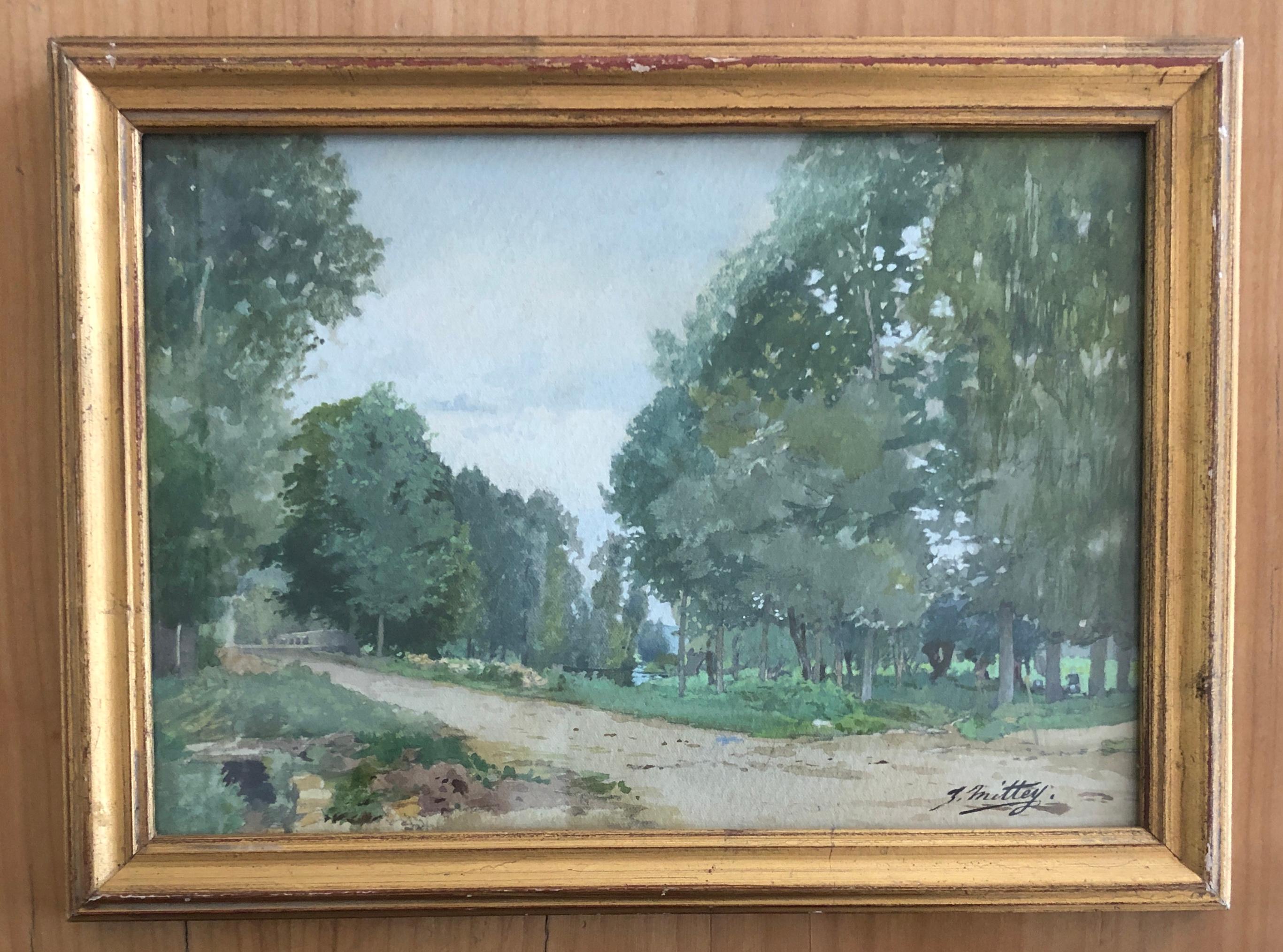 Kleiner bewaldeter Pfad – Painting von Joseph Mittey