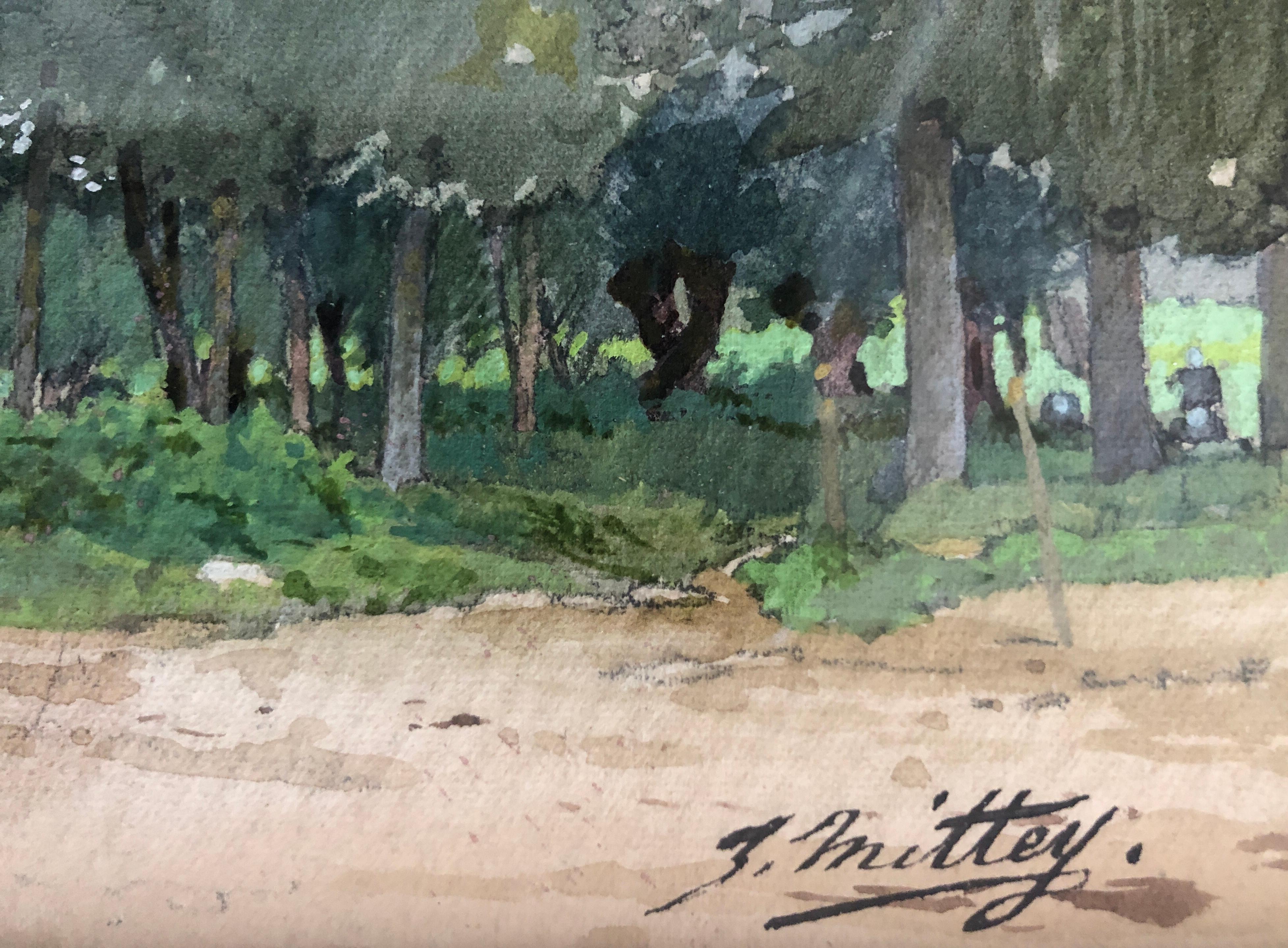 Kleiner bewaldeter Pfad (Grau), Landscape Painting, von Joseph Mittey