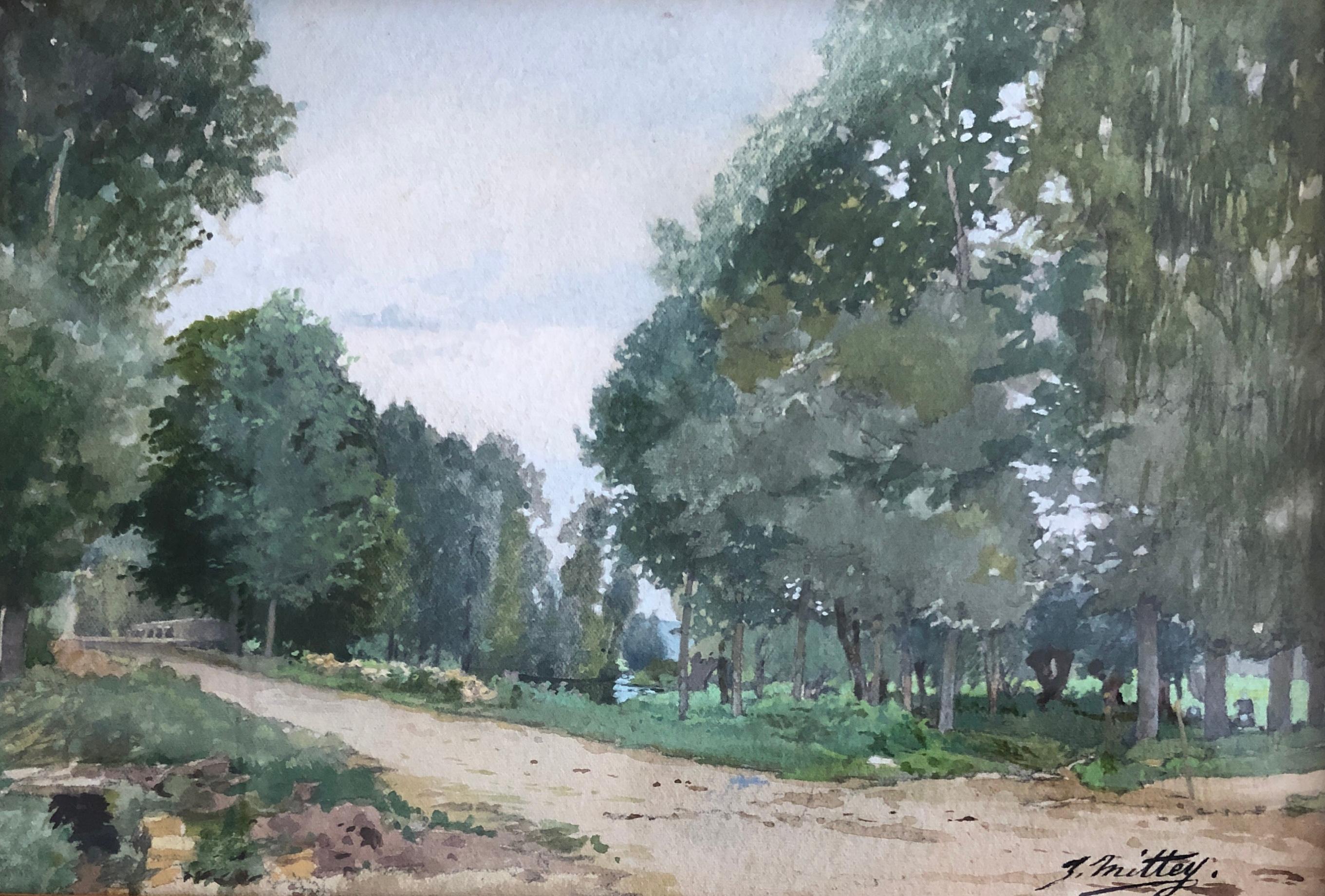 Joseph Mittey Landscape Painting – Kleiner bewaldeter Pfad