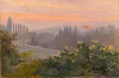 Sunset at Dawn, Impressionist 20th Century Landscape, Oil on Canvas
