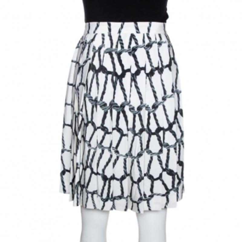 Joseph Monochrome Rope Printed Silk Pleated Skirt M (Grau) im Angebot
