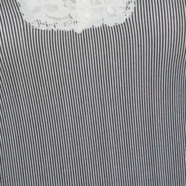 Gray Joseph Monochrome Striped Knit Lace Trim Camisole Top XS For Sale