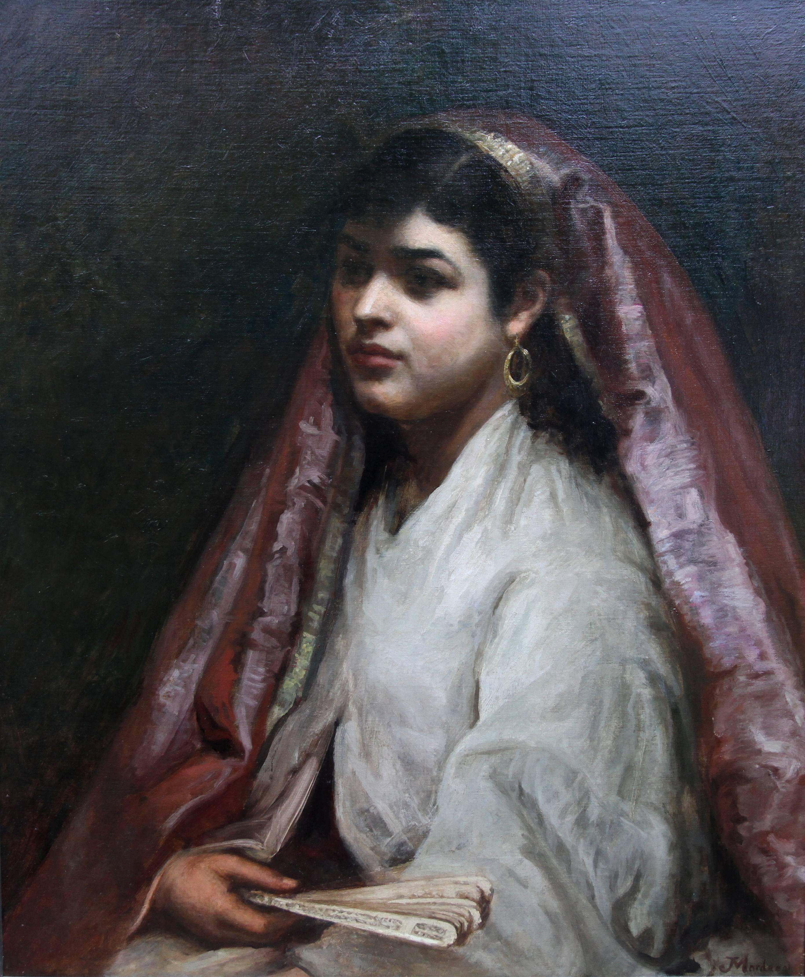 Arabian Beauty - British Orientalist exh art portrait oil painting Jewish artist - Painting by Joseph Mordecai