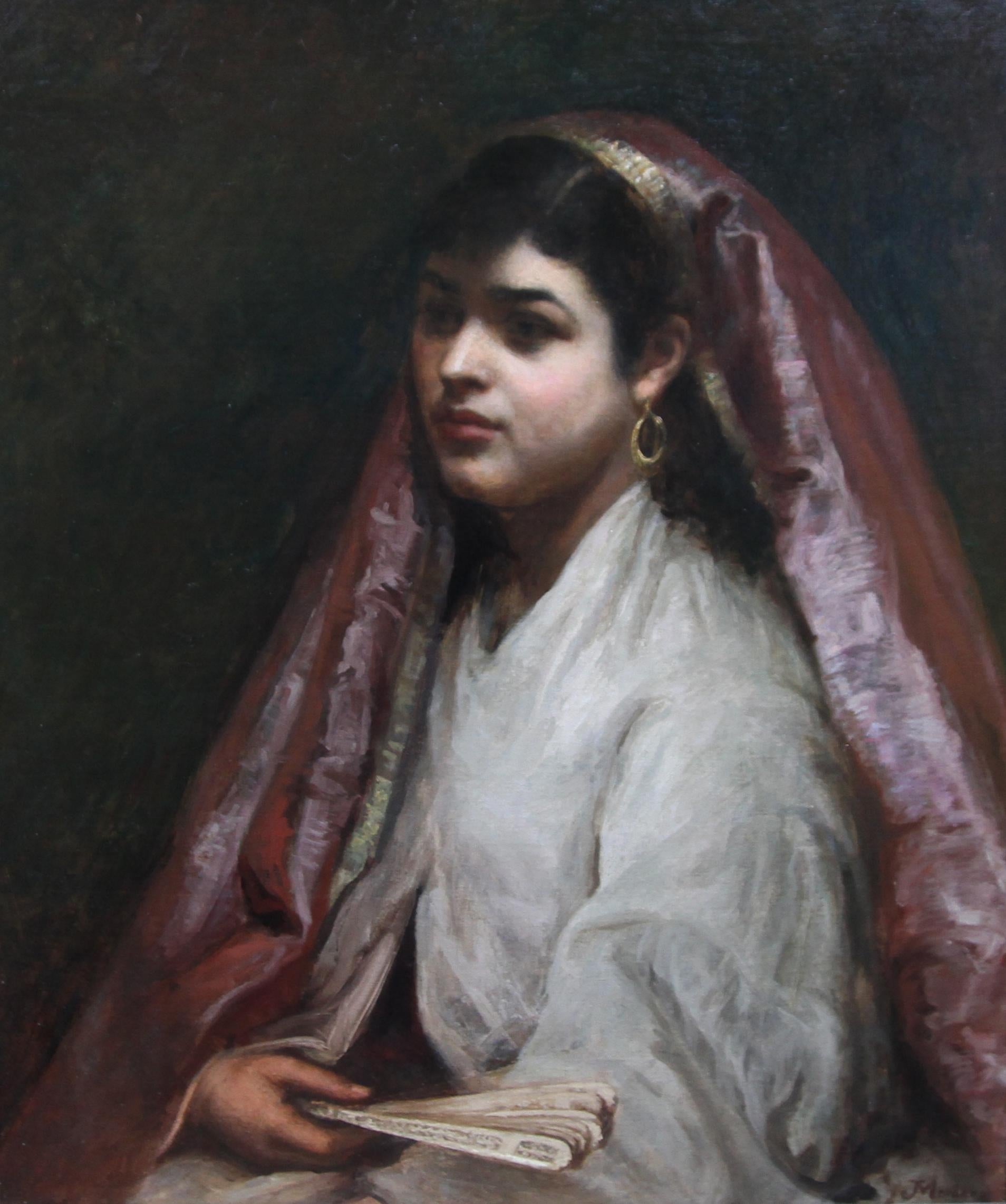 Arabian Beauty - British Orientalist exh art portrait oil painting Jewish artist - Victorian Painting by Joseph Mordecai