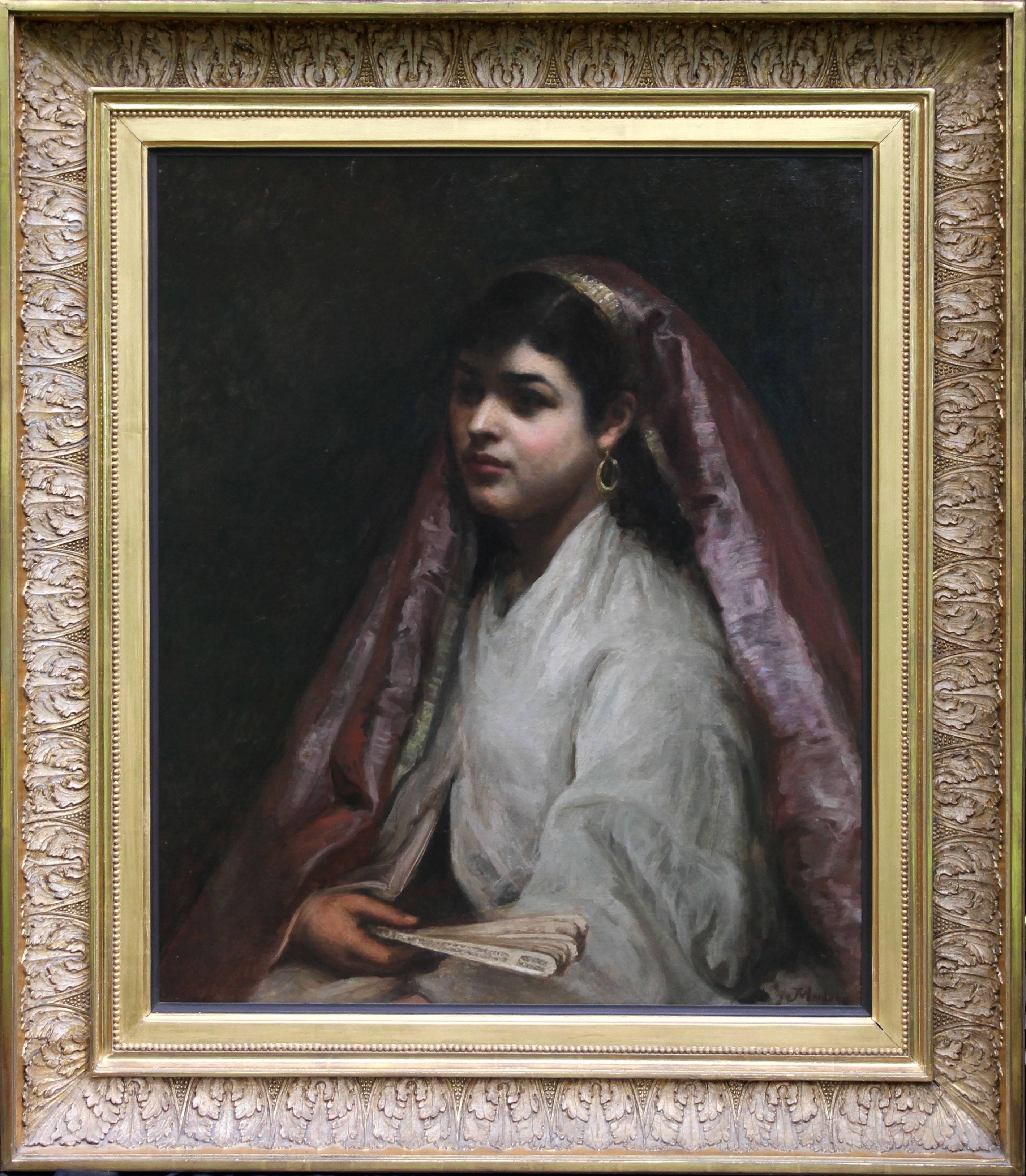 Joseph Mordecai Portrait Painting - Arabian Beauty - British Orientalist exh art portrait oil painting Jewish artist