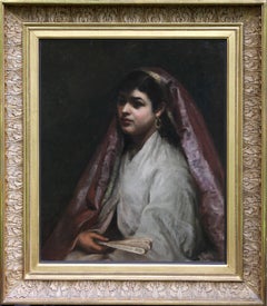 Antique Arabian Beauty - British Orientalist exh art portrait oil painting Jewish artist
