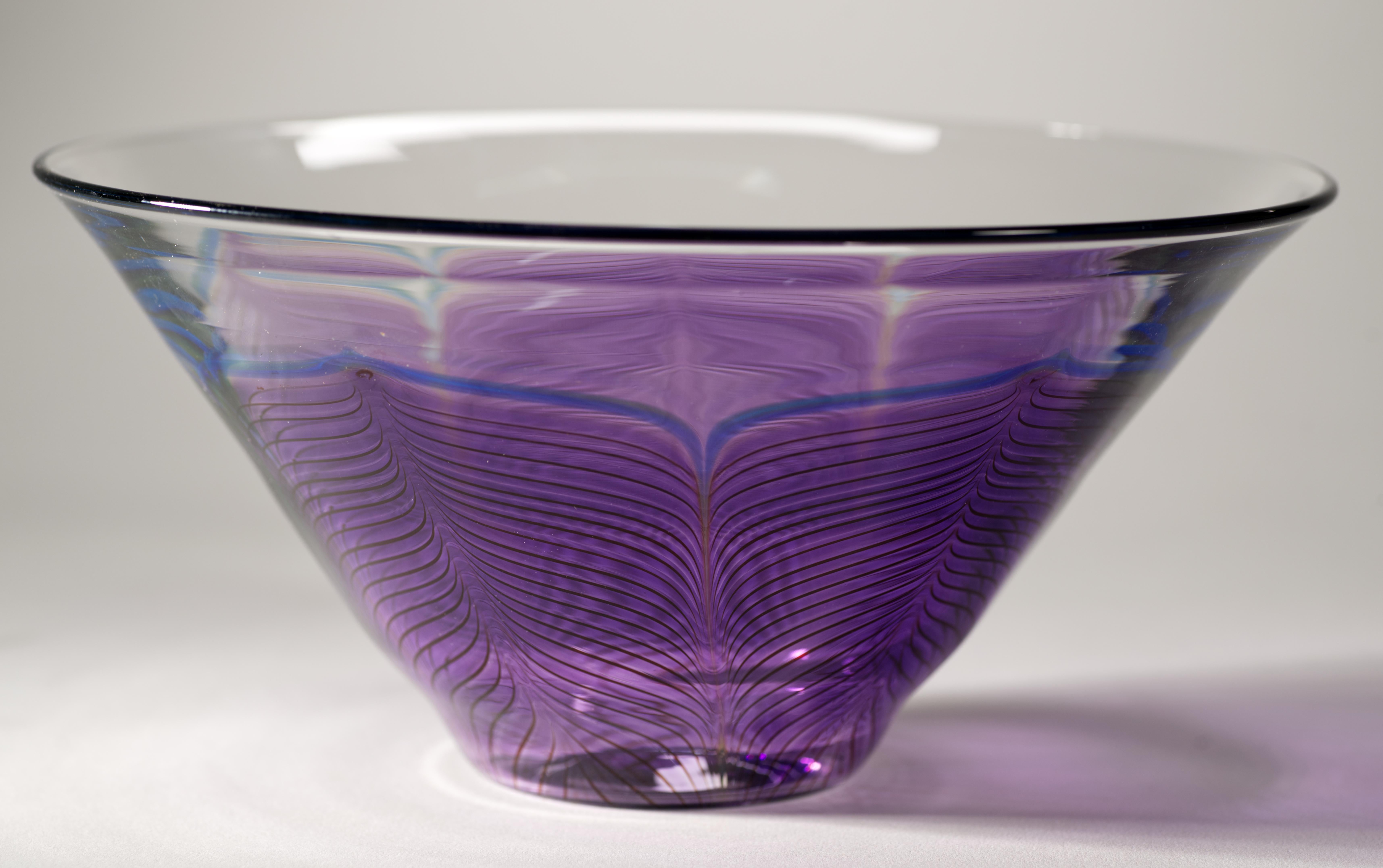 Bol à plumes tirées Joseph Morel pour Zellique, American Studio Art Glass, 1988 en vente 2