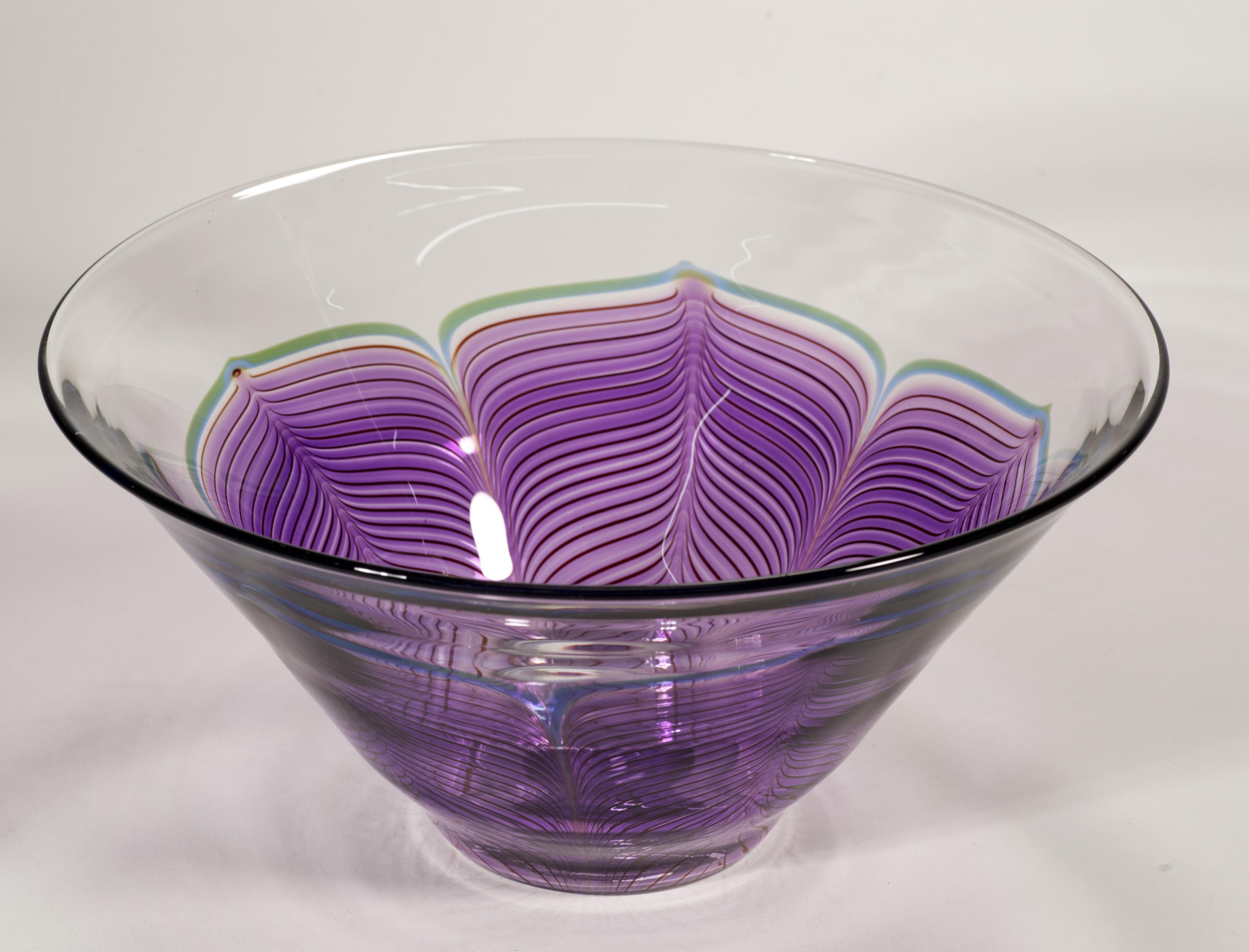 Bol à plumes tirées Joseph Morel pour Zellique, American Studio Art Glass, 1988 Bon état - En vente à Clifton Springs, NY