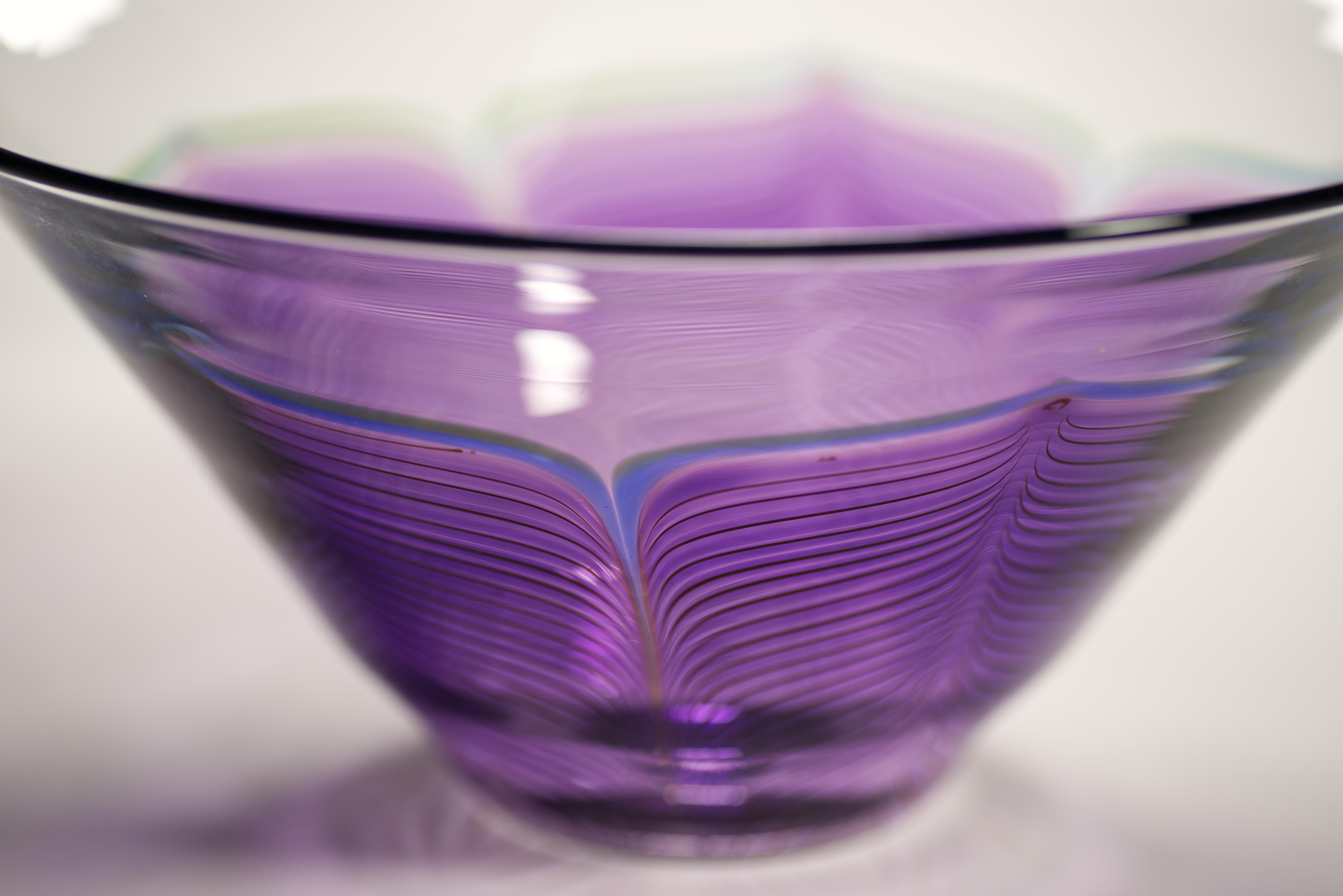 Verre Bol à plumes tirées Joseph Morel pour Zellique, American Studio Art Glass, 1988 en vente