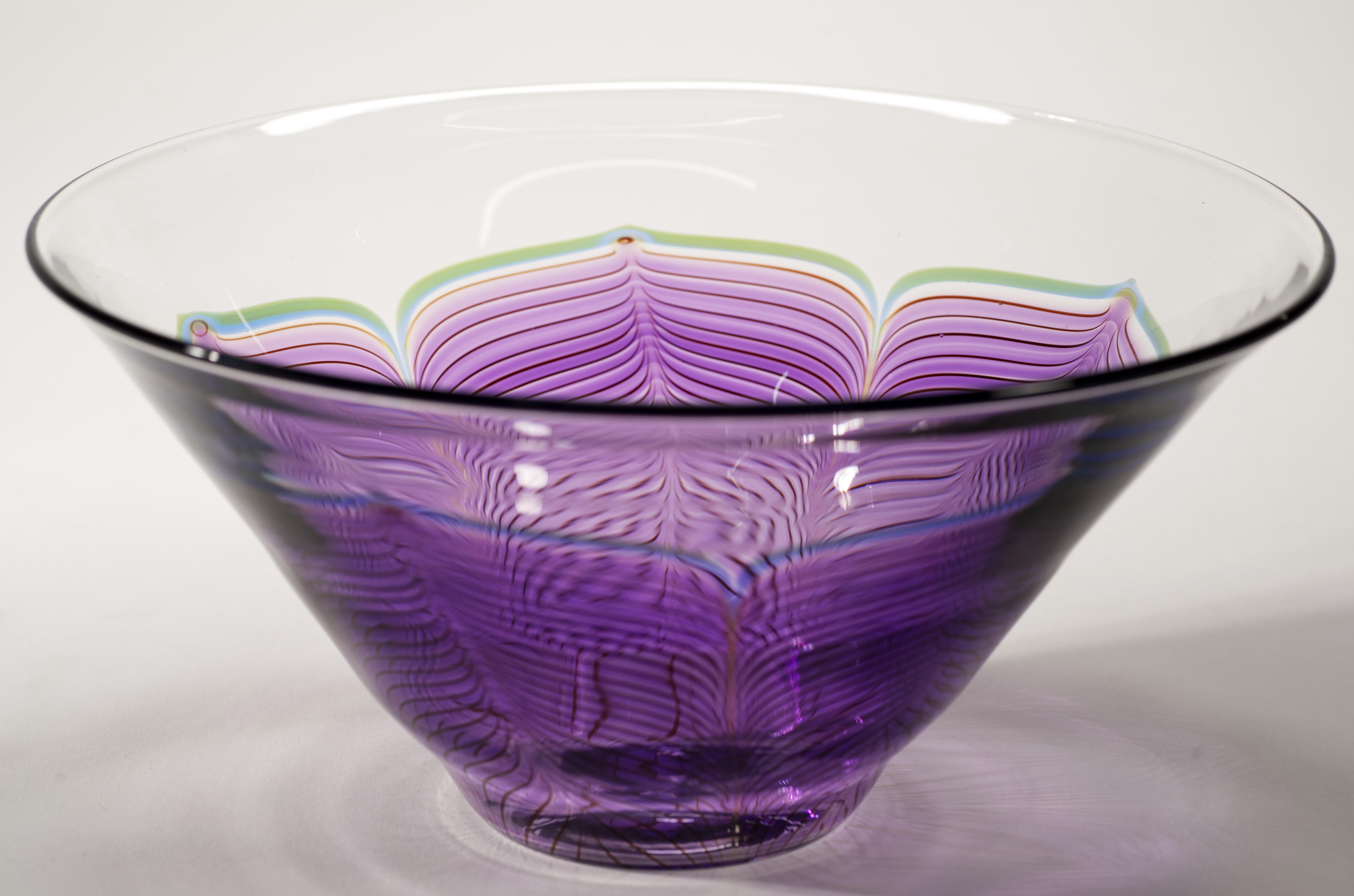 Bol à plumes tirées Joseph Morel pour Zellique, American Studio Art Glass, 1988 en vente 1
