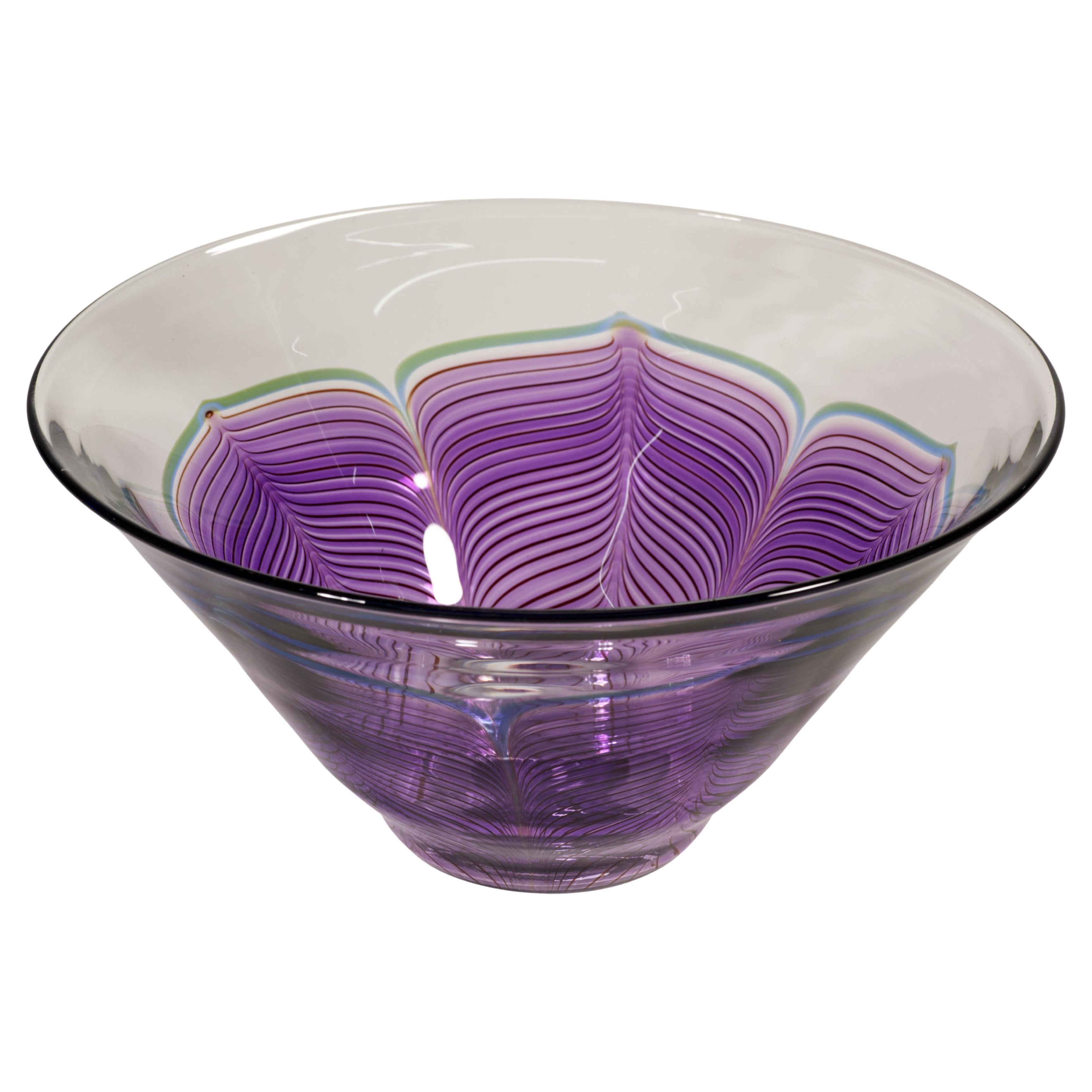 Bol à plumes tirées Joseph Morel pour Zellique, American Studio Art Glass, 1988 en vente