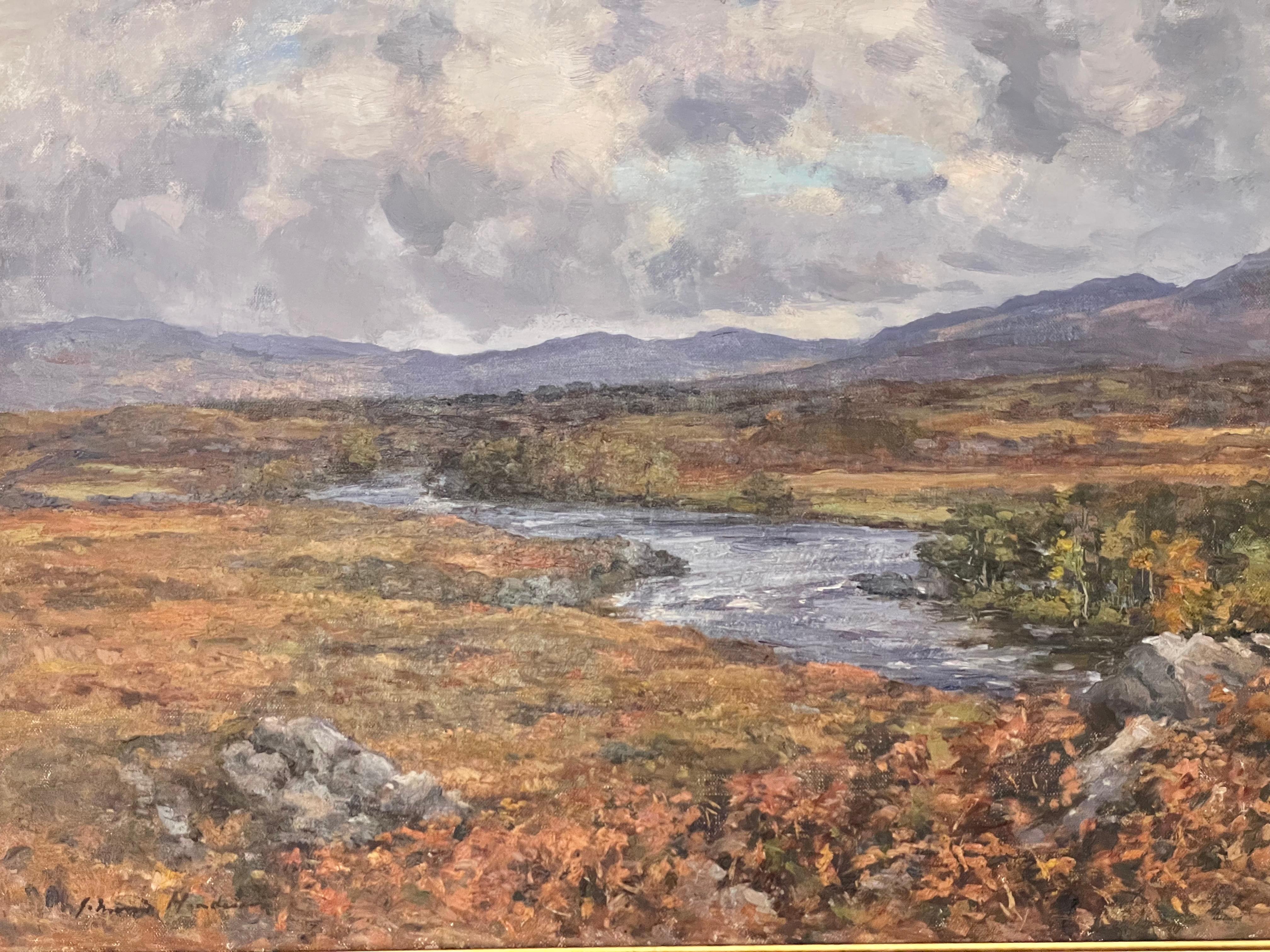 Scène de rivière d'automne - Marron Landscape Painting par Joseph Morris Henderson