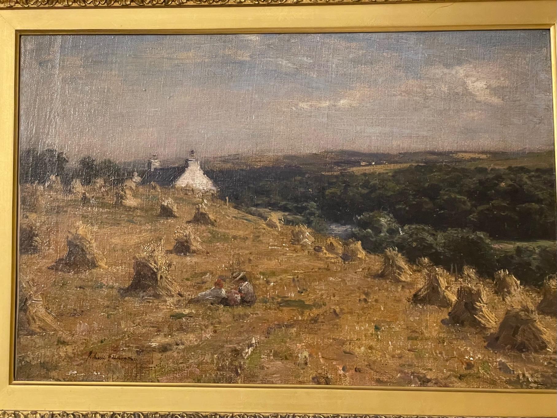   Harvest Time with Croft and Haystacks - Painting by Joseph Morris Henderson