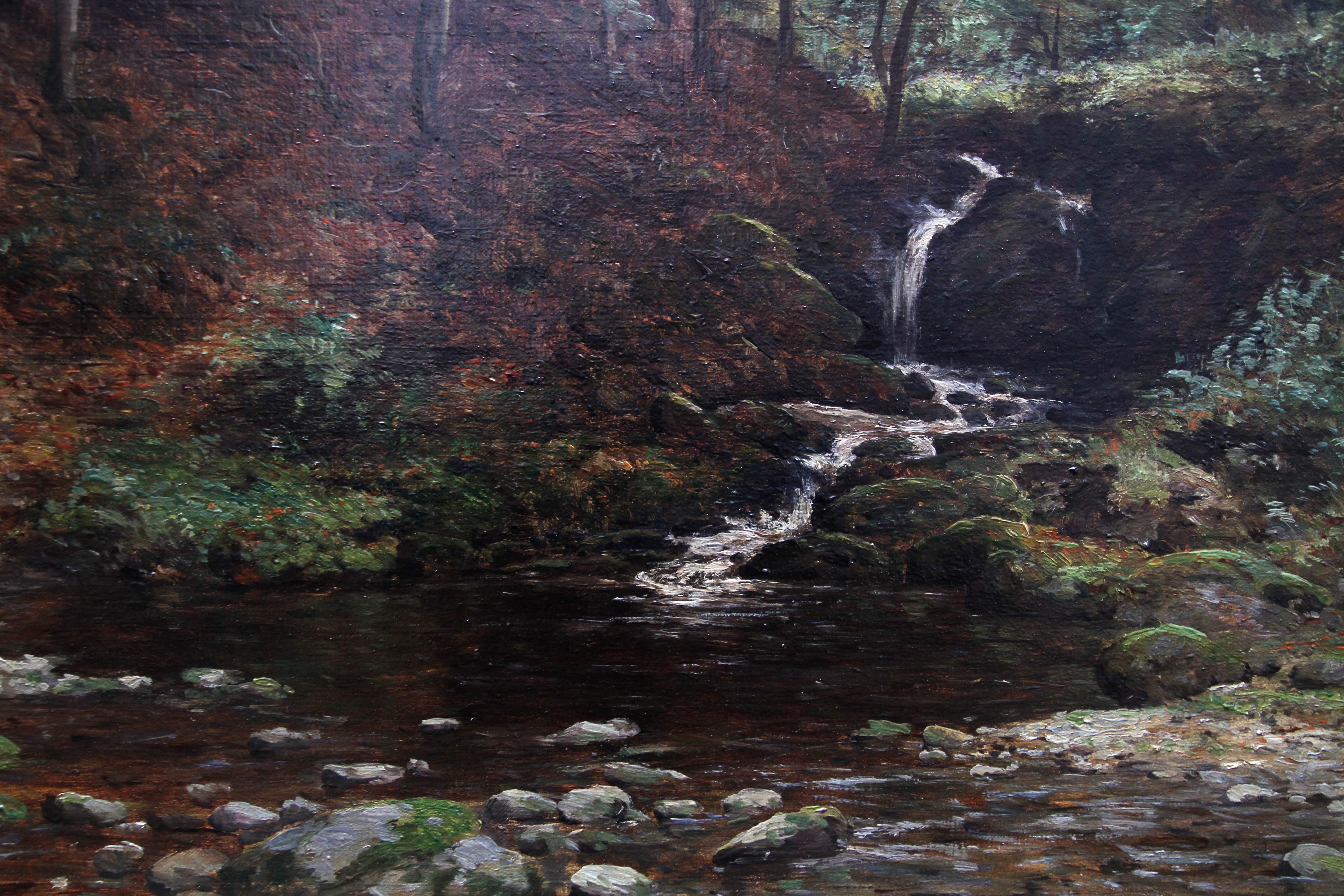 Scottish River Landscape Stirling - Impressionist art 1900 oil painting Scotland - Black Landscape Painting by Joseph Morris Henderson
