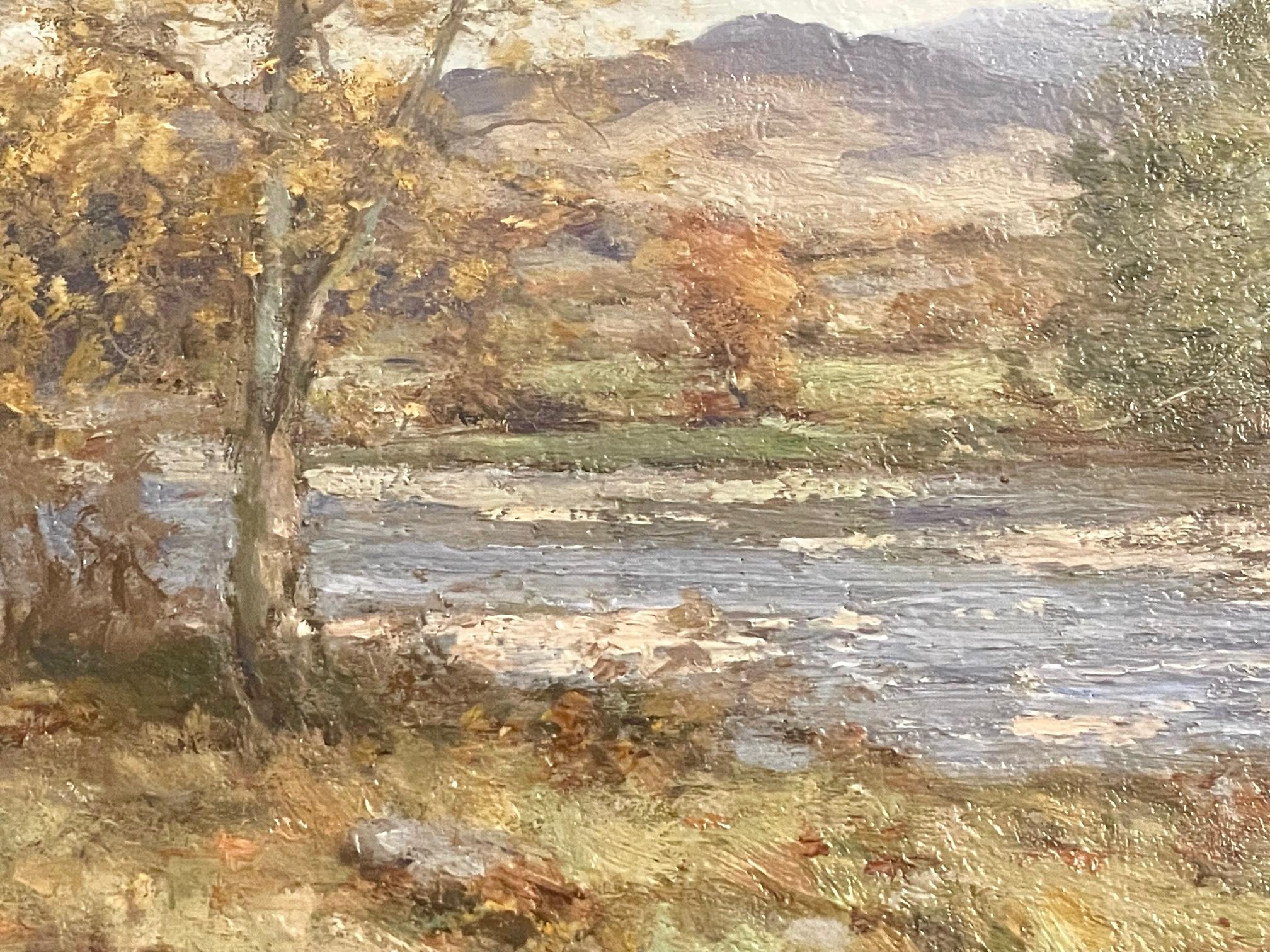 'The River in October' is a lovely impressionist rendering of Scottish autumn color by Joseph Morris Henderson, (1863-1936).  Early in his career Henderson exhibited in the Royal Scottish Academy and the Royal Academy. His work is represented in the