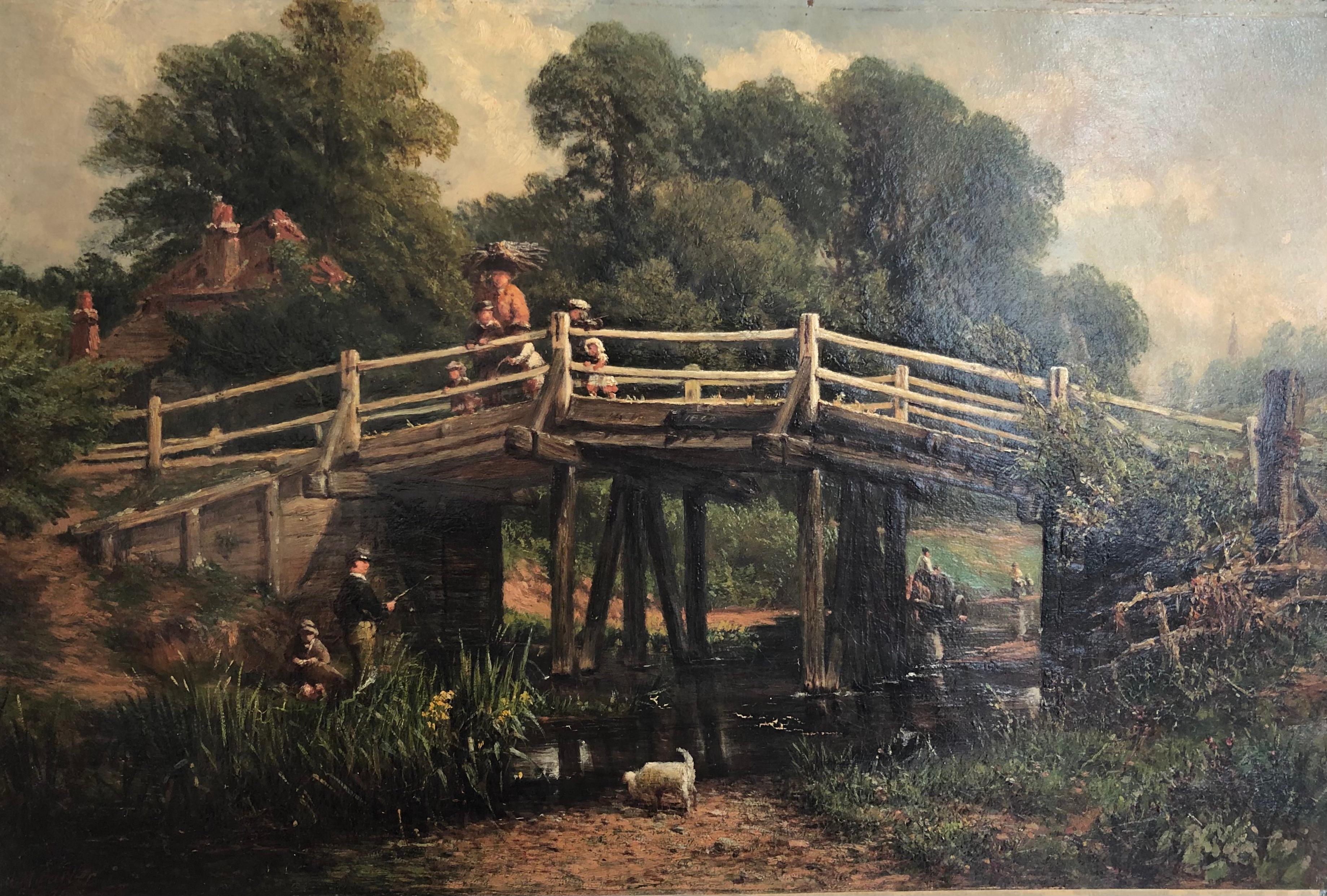 Landscape Painting Joseph-Moseley Barber - Paysage rural animé