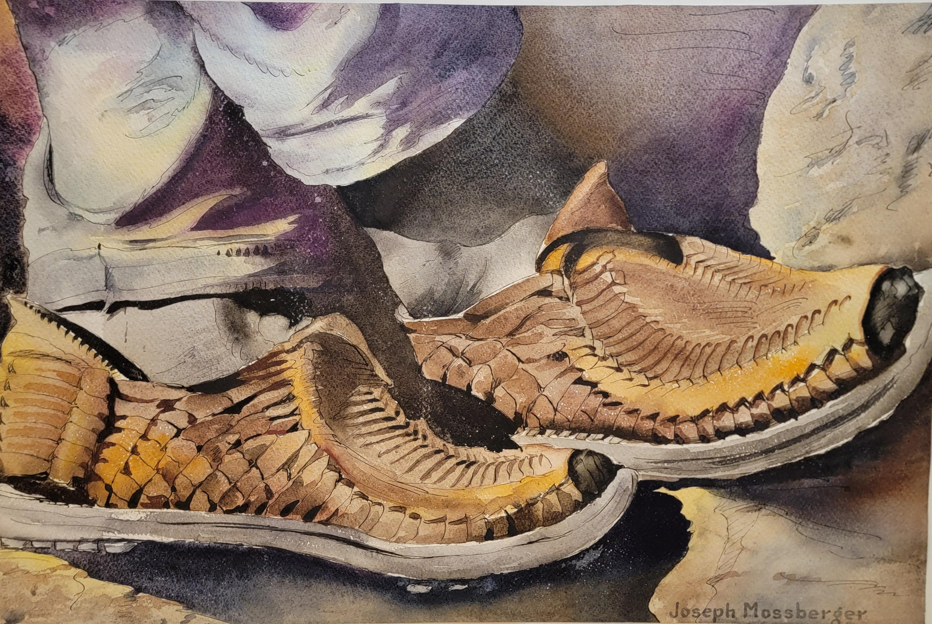 Joseph Mossberger Watercolor Painting Mexican Sandals For Sale 2