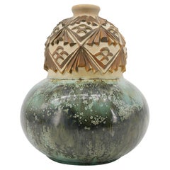 Antique Joseph Mougin Art Deco Stoneware Vase, Pinecones, 1920