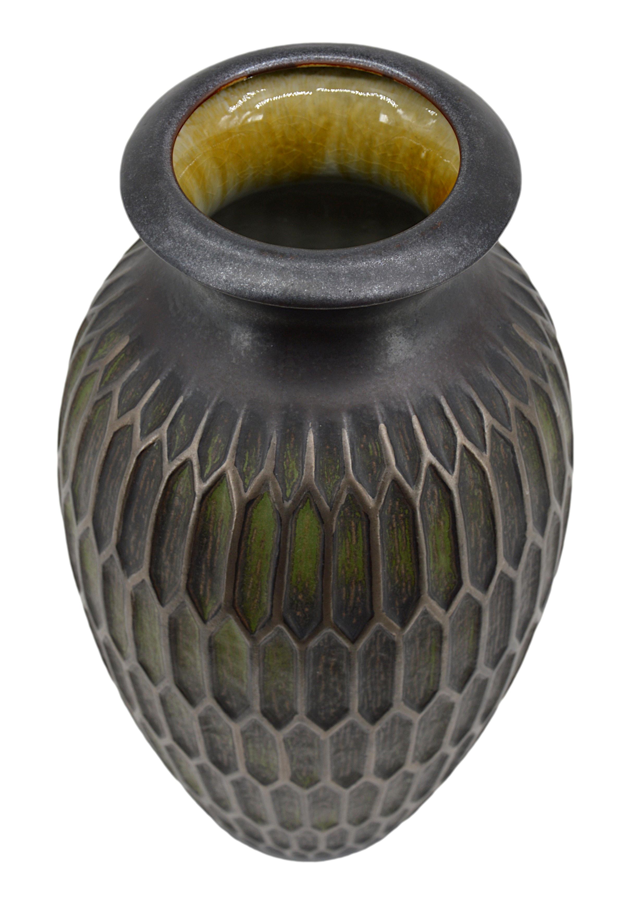 French Joseph Mougin Art Deco Vase, Honeycomb, Late 1920s For Sale