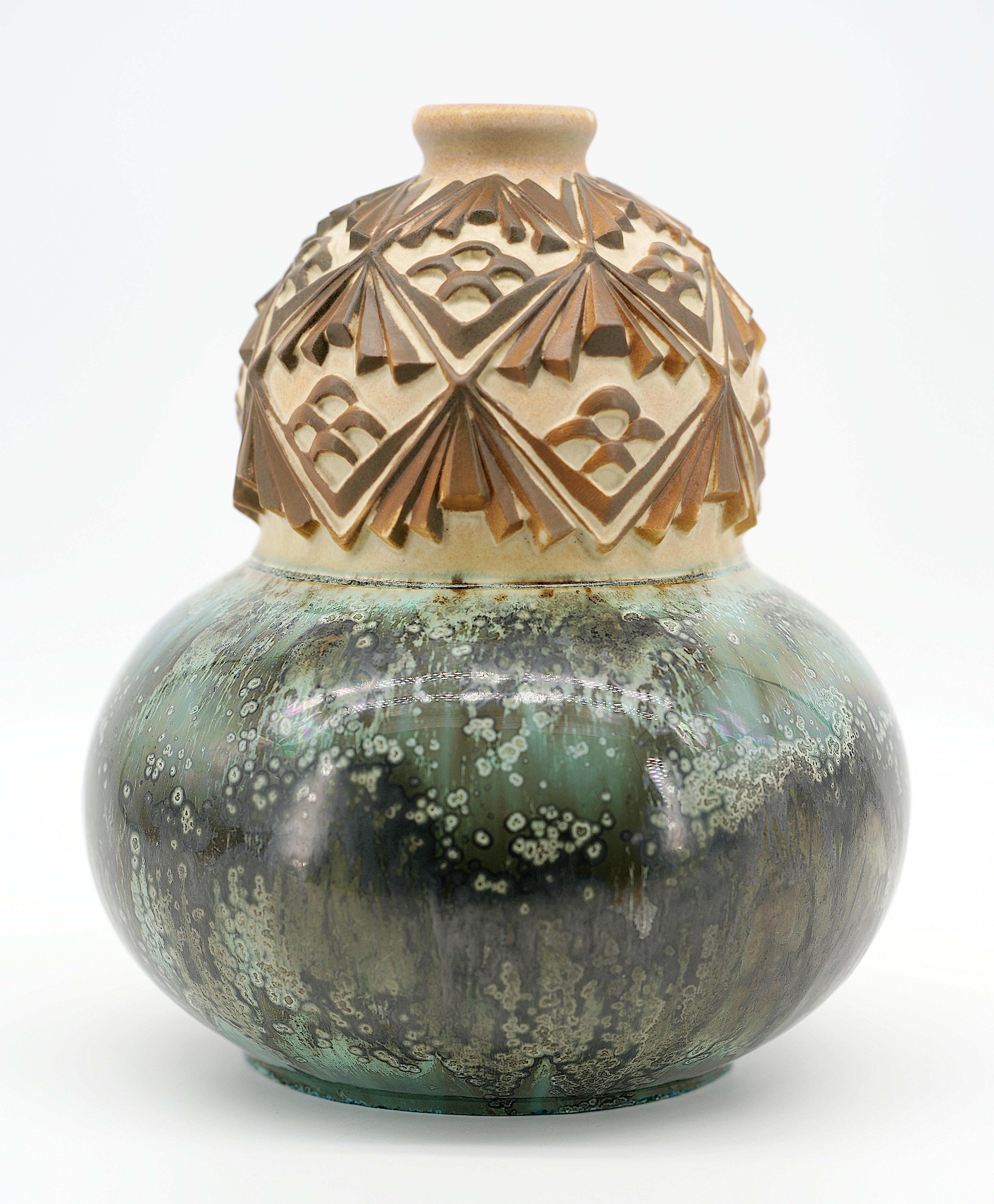Joseph Mougin French Art Deco Stoneware Vase, Pinecones, Ca.1930 For Sale 6