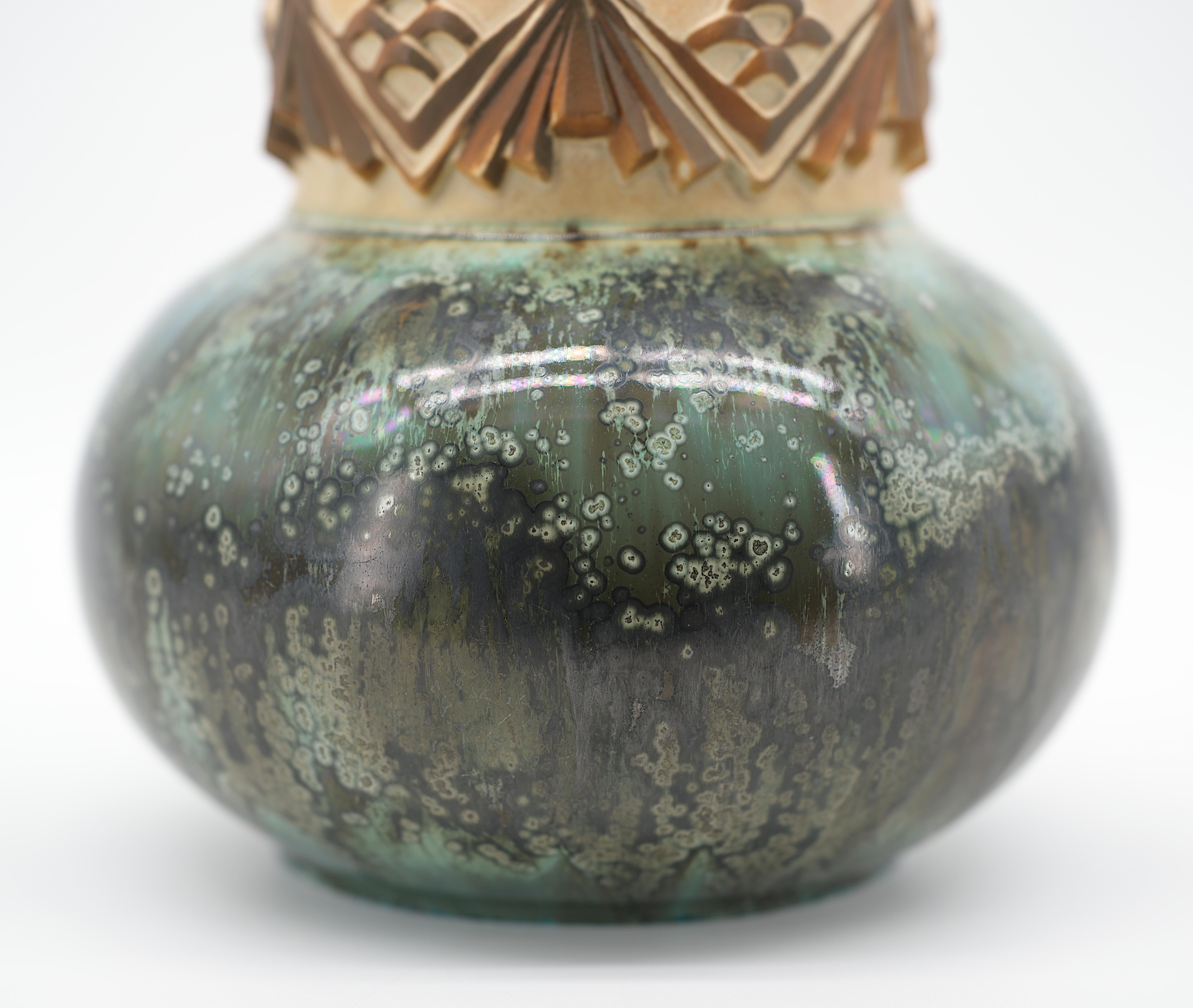 Joseph Mougin French Art Deco Stoneware Vase, Pinecones, Ca.1930 For Sale 4