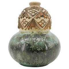 Joseph Mougin French Art Deco Stoneware Vase, Pinecones, Ca.1930