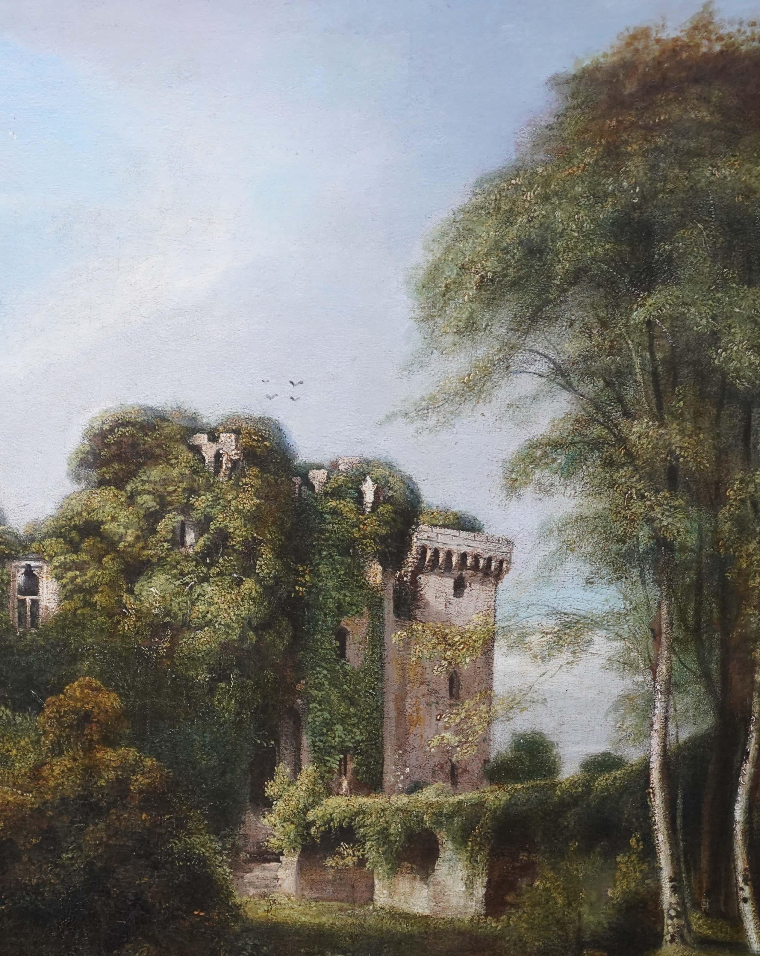 Castello di Raglan - Wales and Wales - pittura ad olio di paesaggio dell'arte britannica del XIX secolo in vendita 5