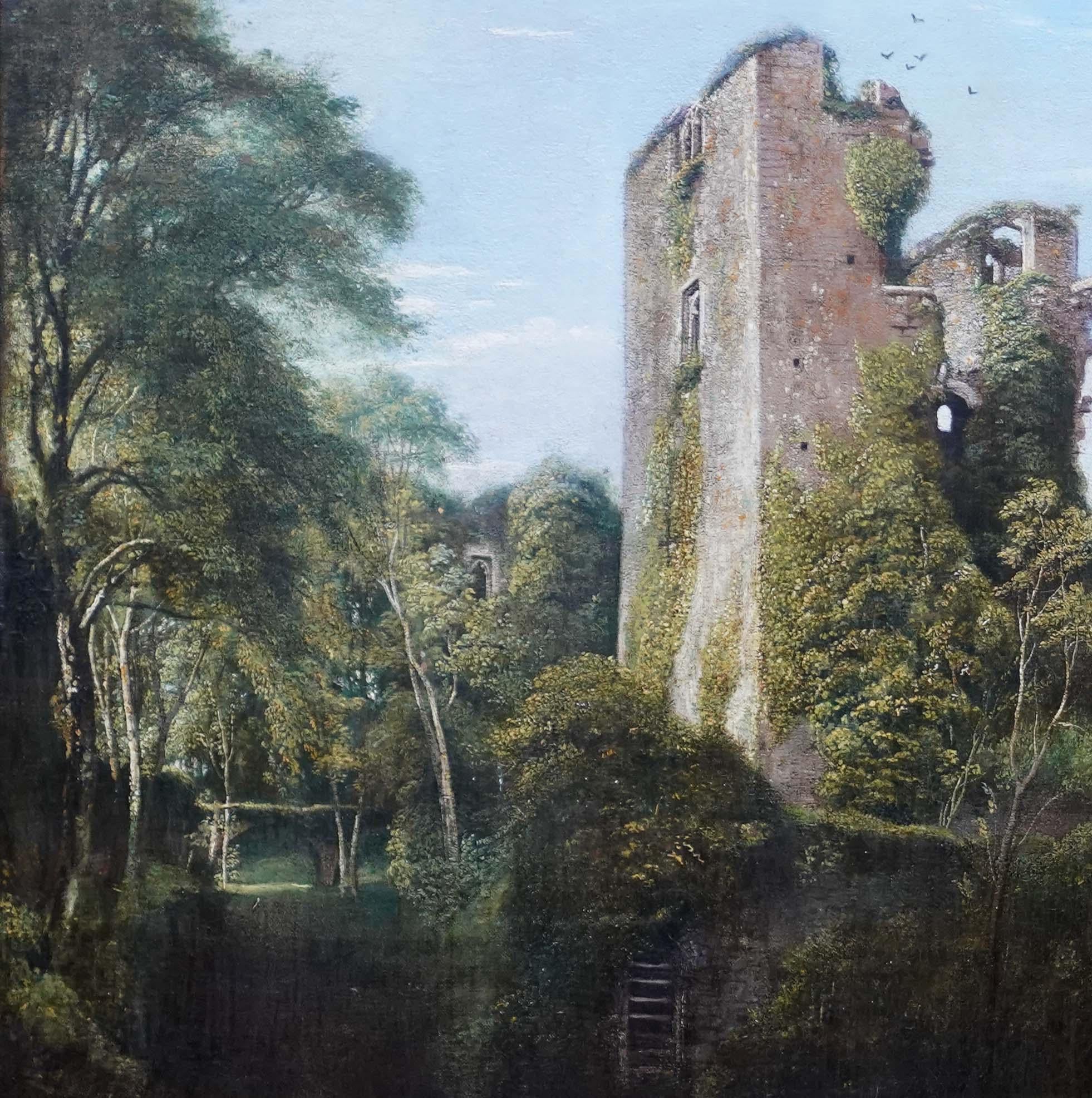 Castello di Raglan - Wales and Wales - pittura ad olio di paesaggio dell'arte britannica del XIX secolo in vendita 6