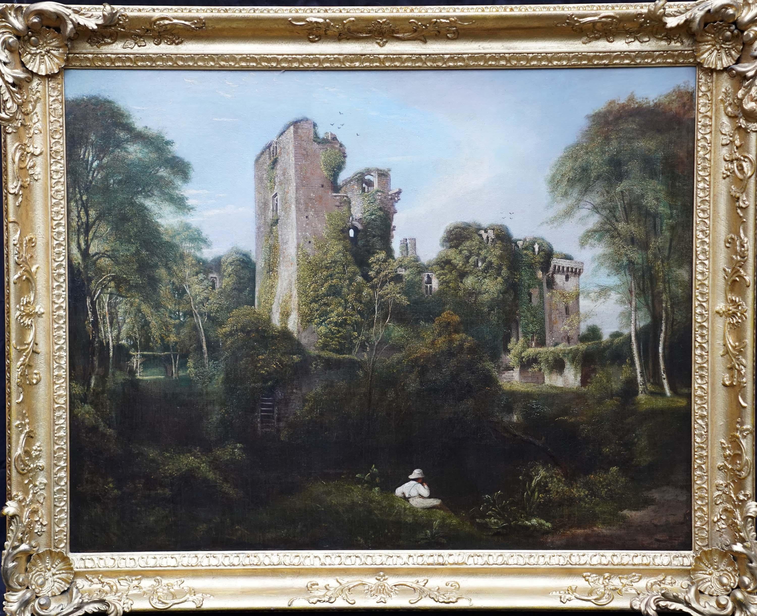Castello di Raglan - Wales and Wales - pittura ad olio di paesaggio dell'arte britannica del XIX secolo in vendita 8