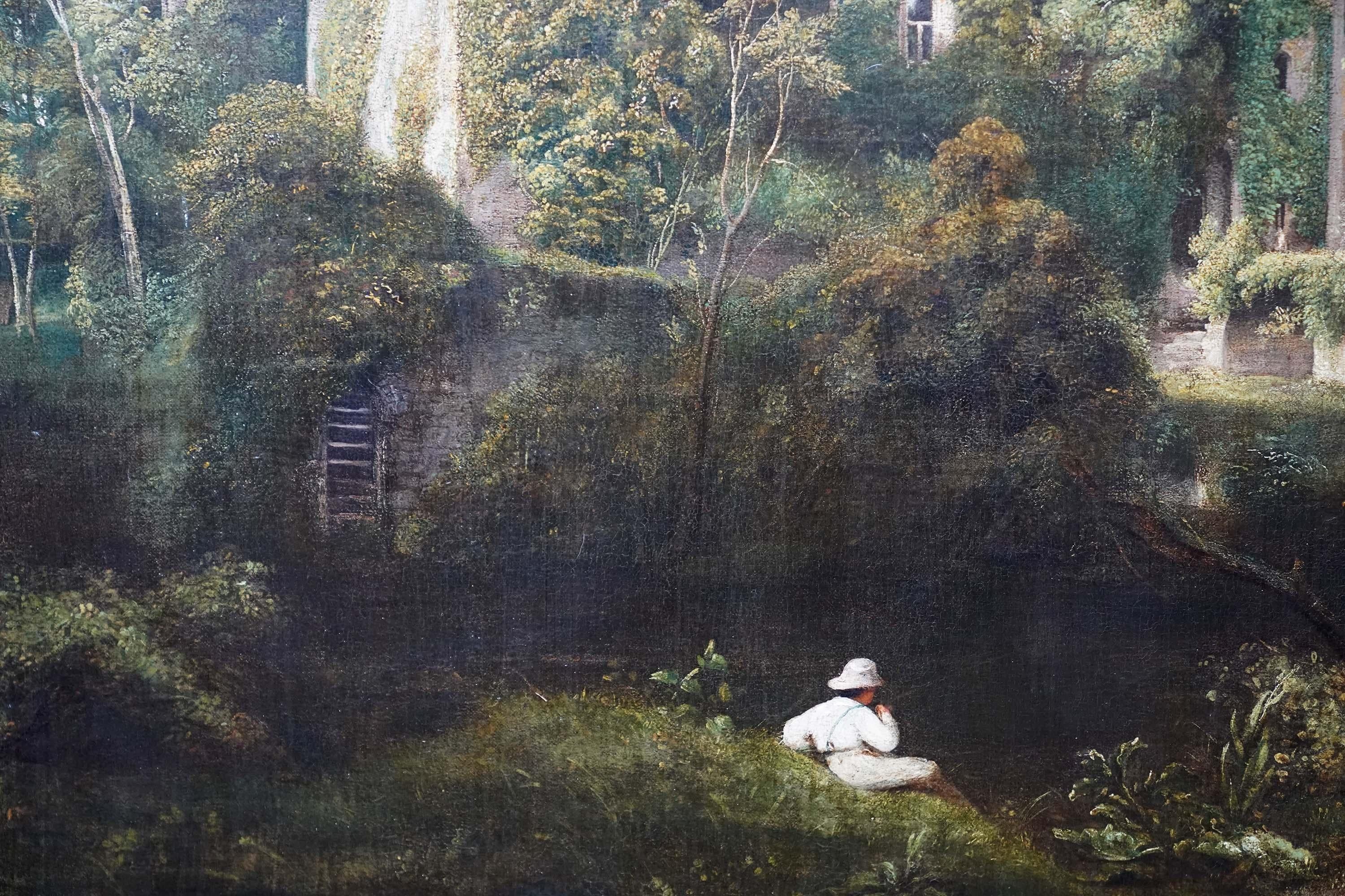 Questo delizioso paesaggio britannico del XIX secolo raffigurante il Castello di Raglan nel Monmouthshire, in Galles, è attribuito all'artista gallese Joseph Murray Ince. Dipinto intorno al 1840, la composizione di questo quadro mostra le rovine del