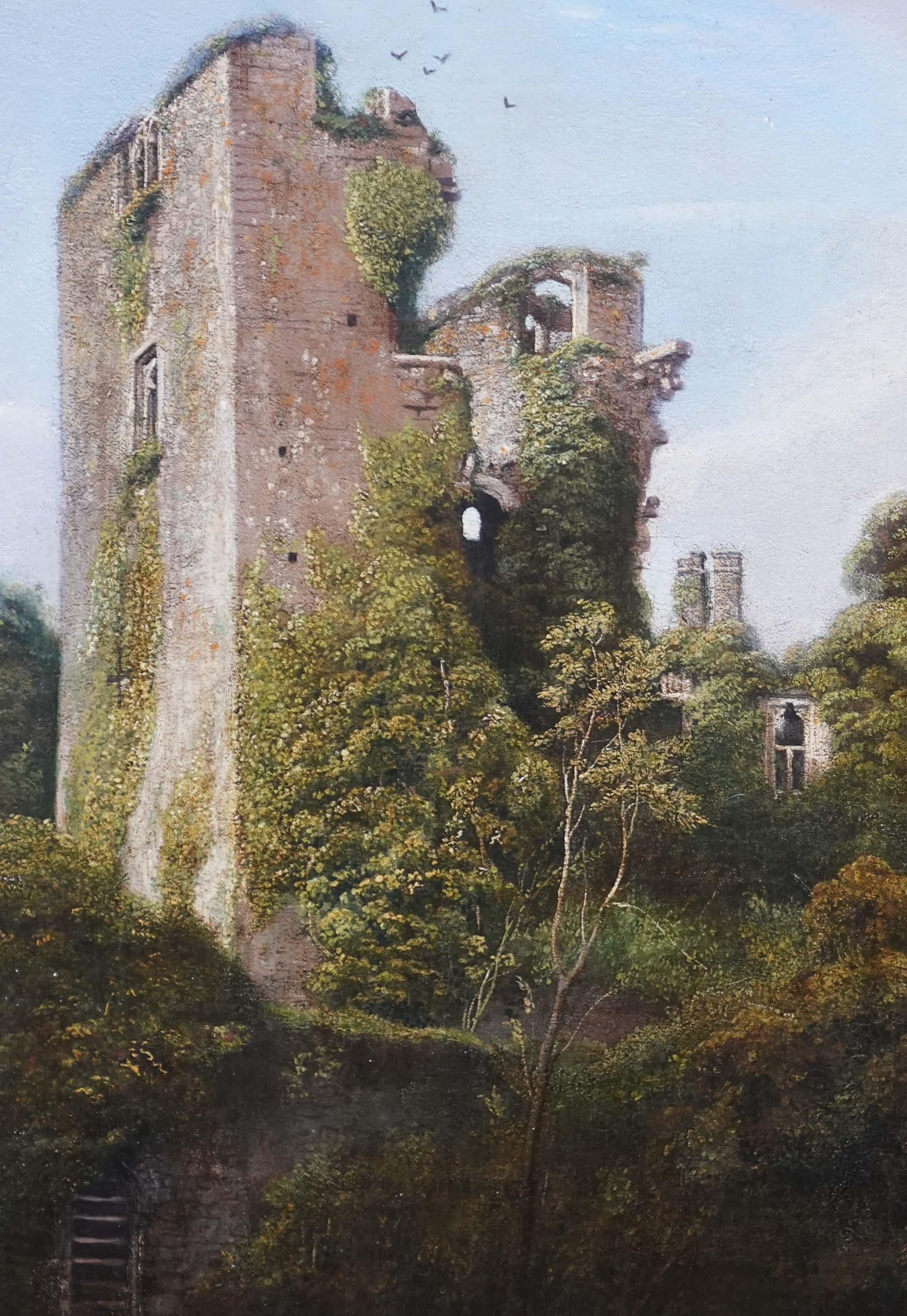 Castello di Raglan - Wales and Wales - pittura ad olio di paesaggio dell'arte britannica del XIX secolo in vendita 4