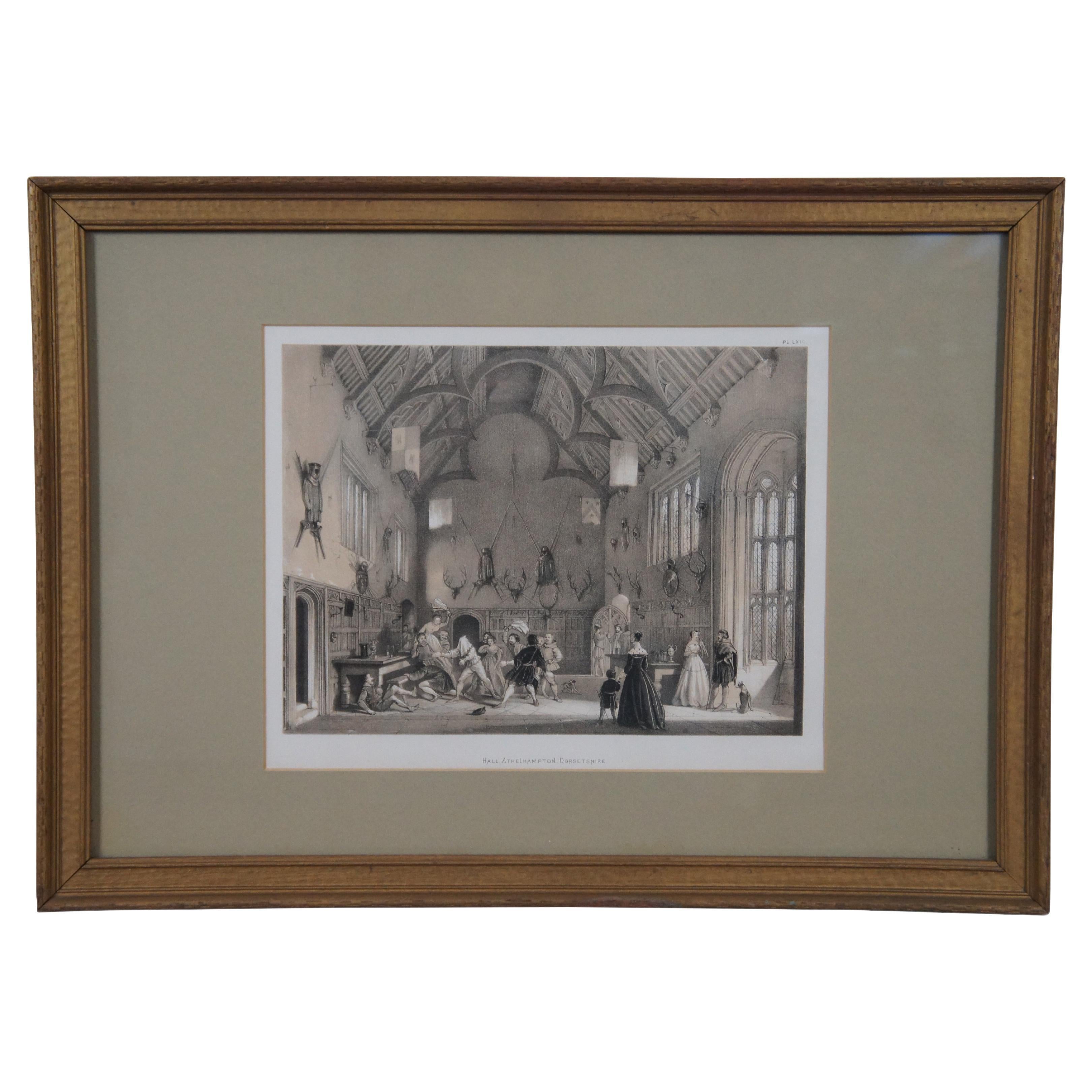 Joseph Nash Mansions of England Hall Athelhampton Dorsetshire Lithograph 21" For Sale
