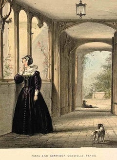 1839-49 Joseph Nash Litografia colorata a mano Portico e corridoio, Ockwells, Berk