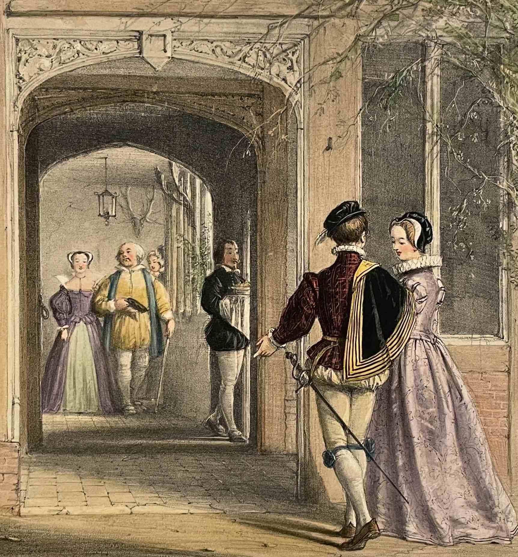 Joseph Nash ca. 1839-1849 Litografía coloreada a mano, Porche y pasillo en venta 1
