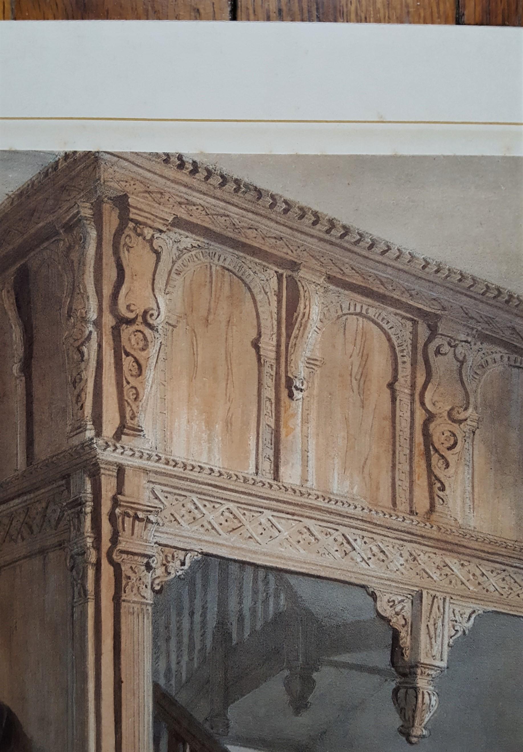 Staircase, Wakehurst, Sussex - Gray Interior Print by Joseph Nash