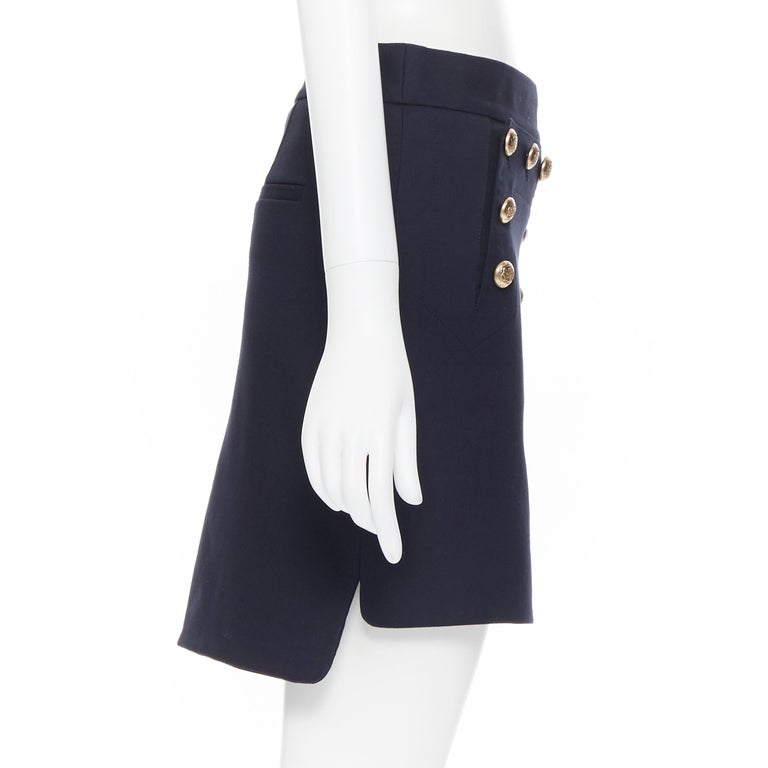 JOSEPH navy blue military gold button mini skirt FR34 XS For Sale at 1stDibs