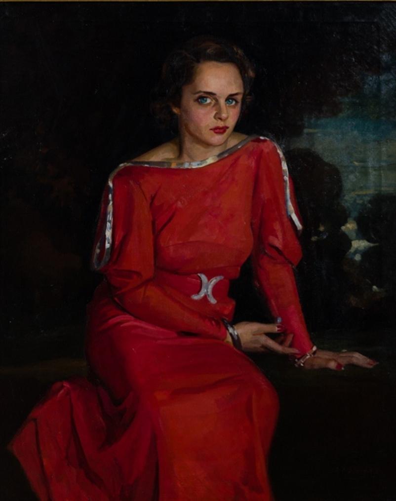 « La robe rouge » - Painting de Joseph Newman