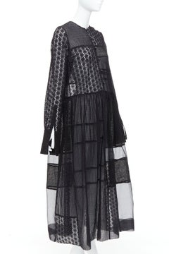 JOSEPH Odette schwarz Baumwolle Seide Mischung Öse durchsichtige Midi-Kleid FR34 XS